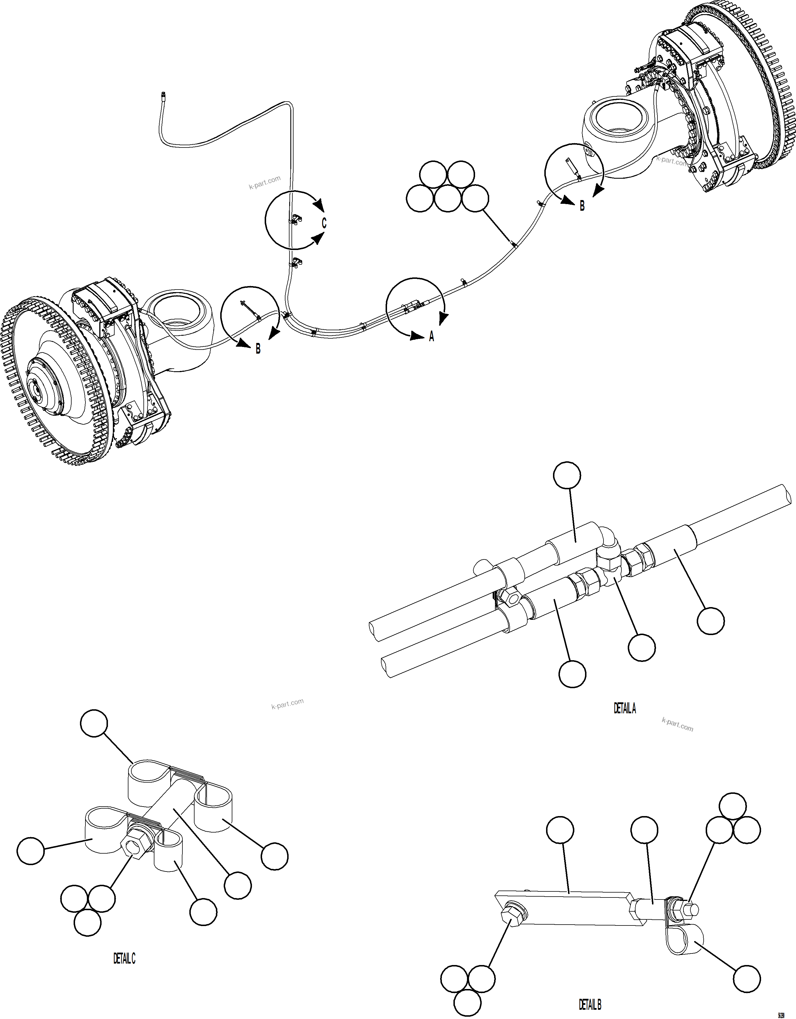 Komatsu parts book diagram for AFE69-A 730E-8 S/N A40002 HAILE GOLD MINE: FRONT BRAKE PIPING    2/2