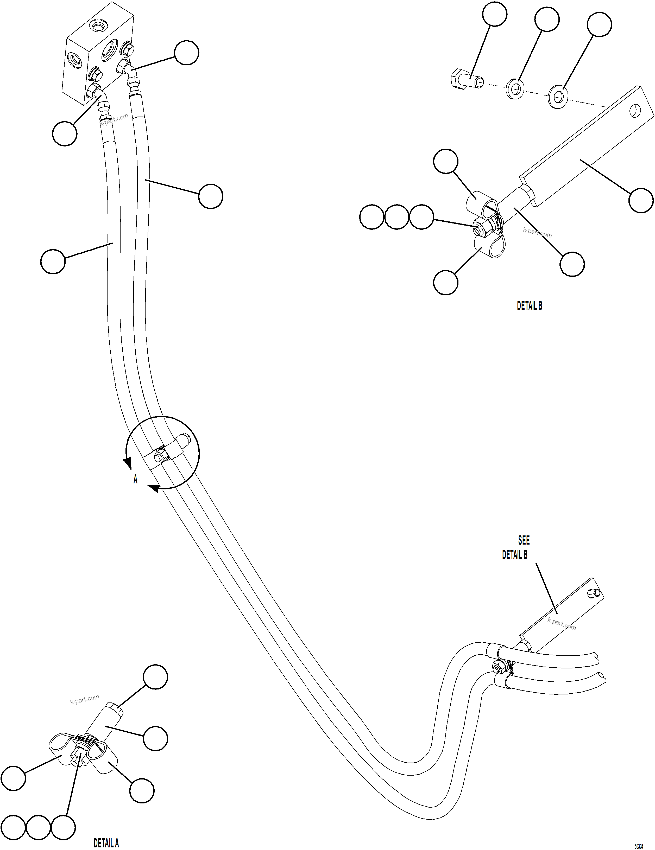Komatsu parts book diagram for AFE69-A 730E-8 S/N A40002 HAILE GOLD MINE: AUTOMATIC LUBRICATION - FRONT BRAKE MANIFOLDS