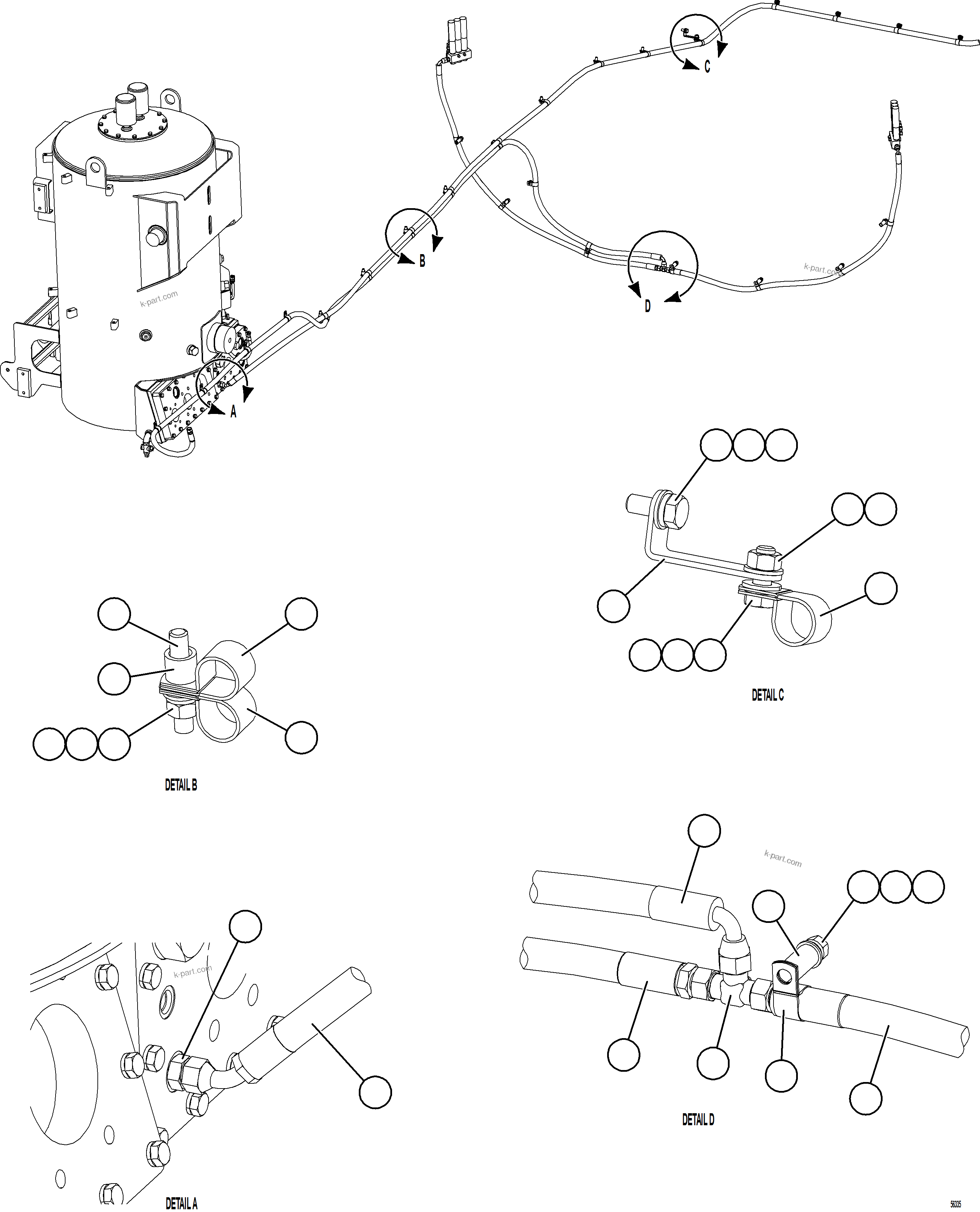 Komatsu parts book diagram for AFE69-A 730E-8 S/N A40002 HAILE GOLD MINE: AUTOMATIC LUBRICATION - HYD TANK & HOSE JOINT