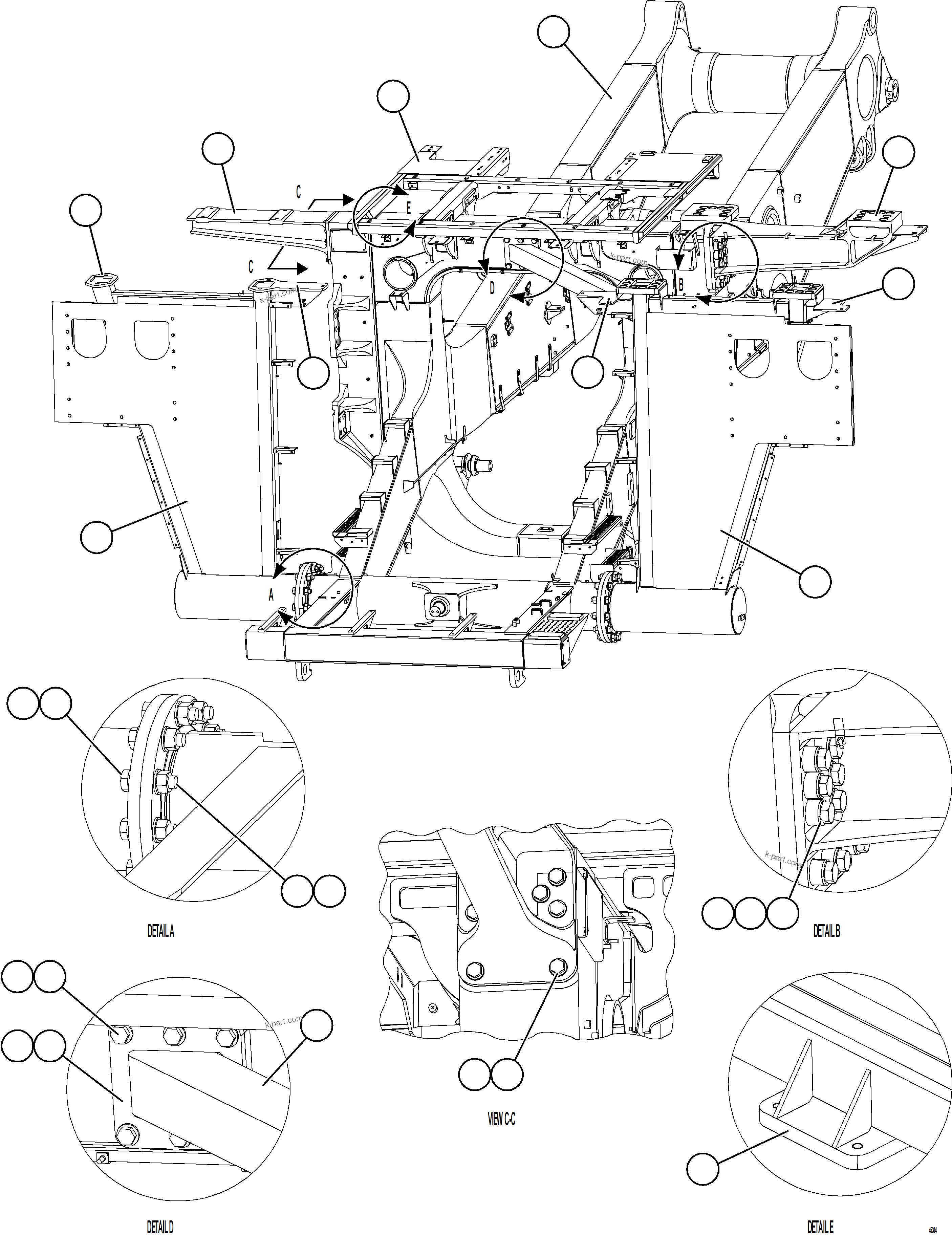 Komatsu parts book diagram for AFE69-F 730E-8 S/N A40018 - A40034 NATALKA: FRAME & UPRIGHTS