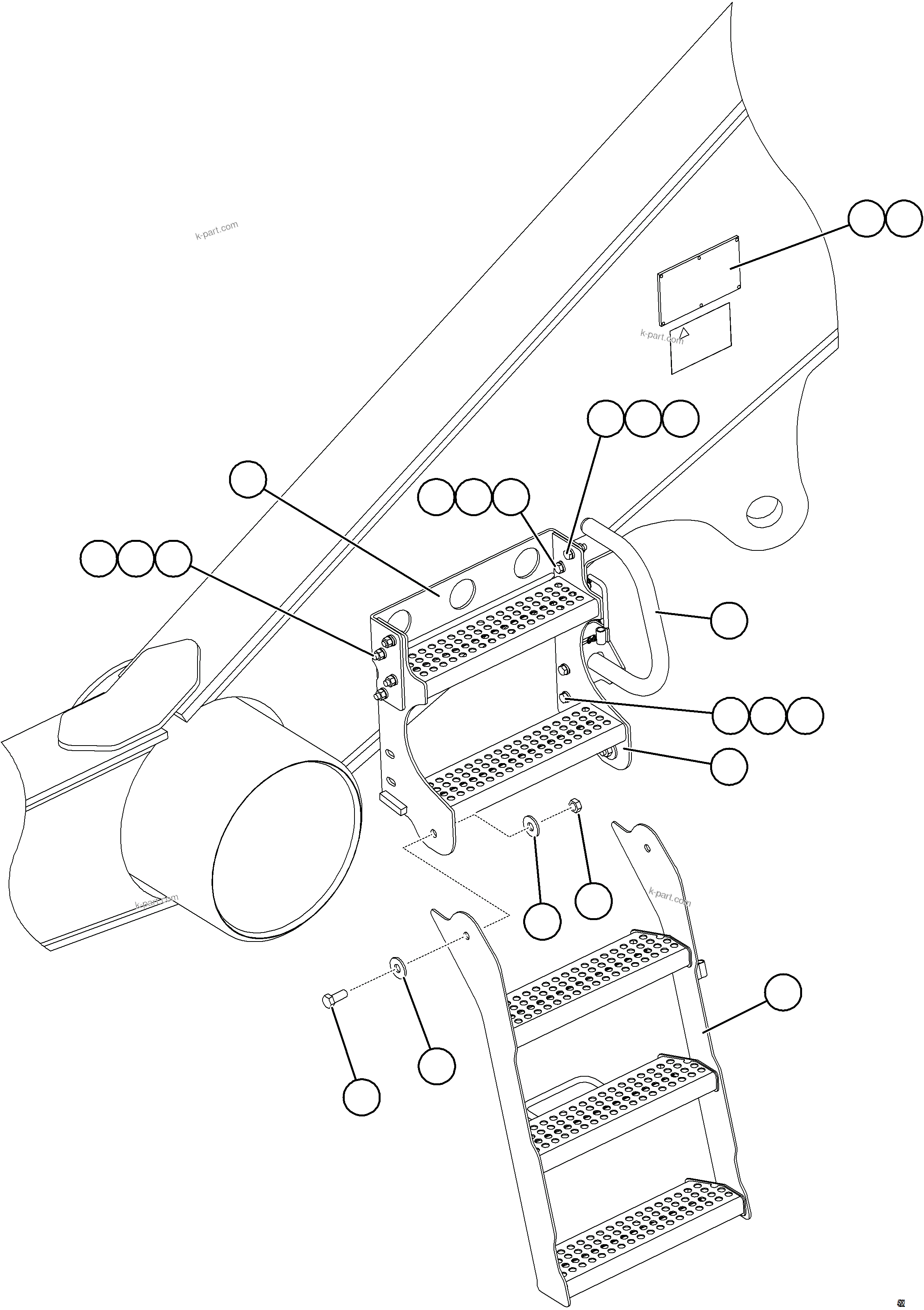 Komatsu parts book diagram for AFE69-F 730E-8 S/N A40018 - A40034 NATALKA: LH ENGINE ACCESS LADDER