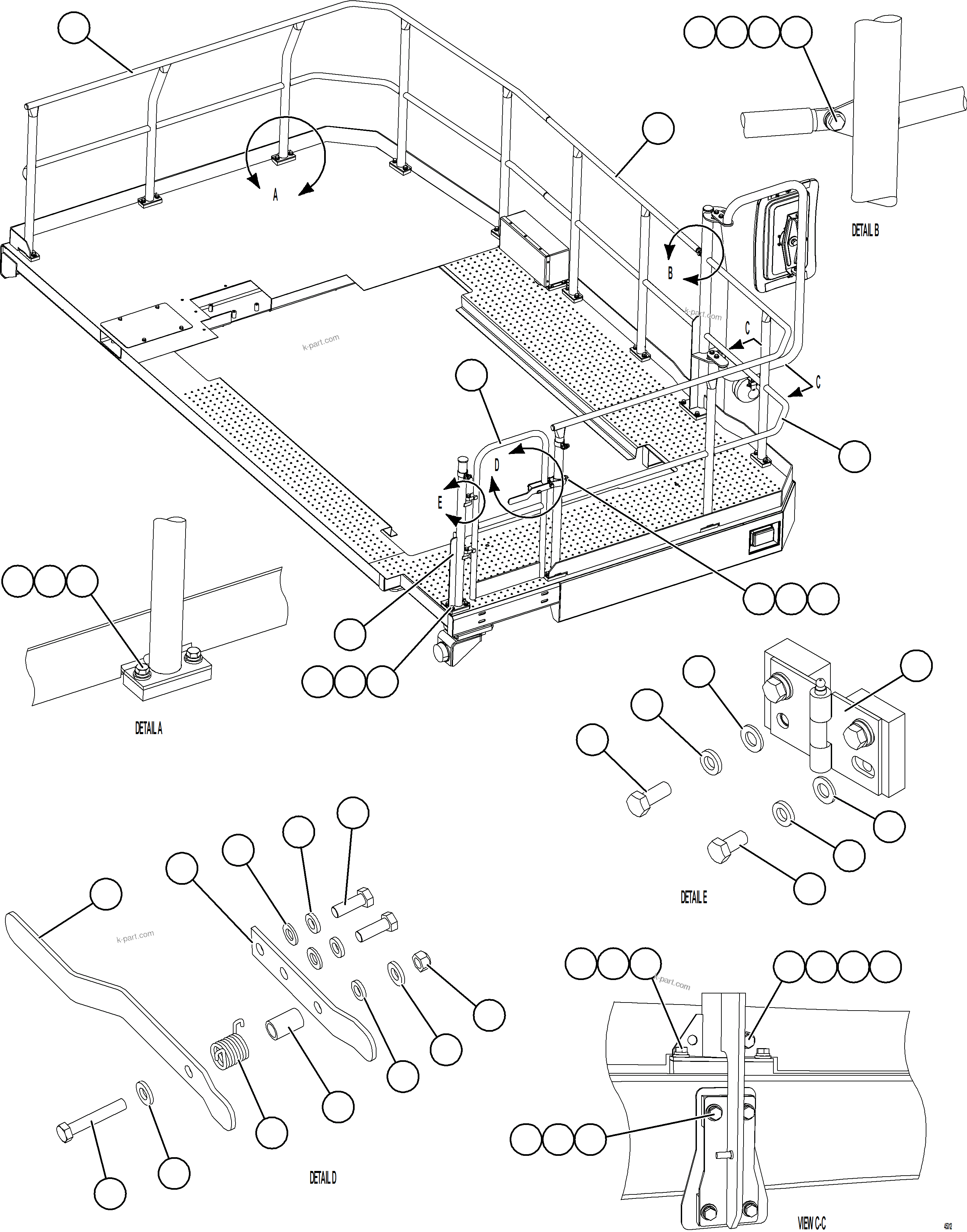 Komatsu parts book diagram for AFE69-F 730E-8 S/N A40018 - A40034 NATALKA: LH DECK HANDRAILS