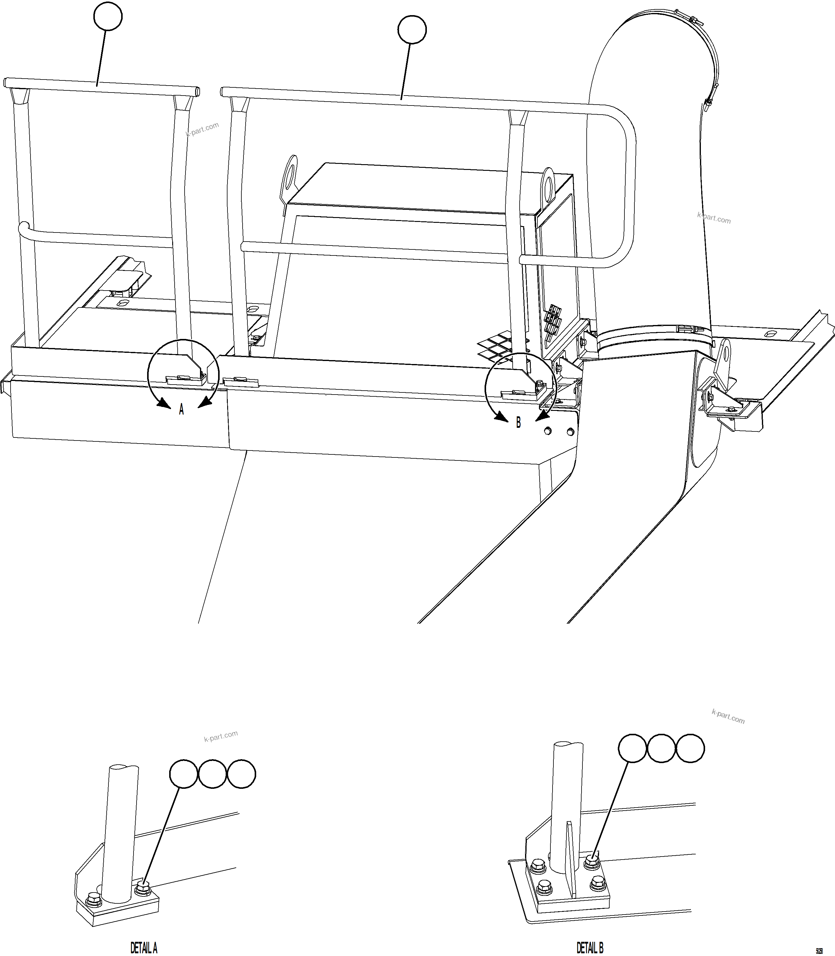Komatsu parts book diagram for AFE69-F 730E-8 S/N A40018 - A40034 NATALKA: REAR DECK HANDRAILS