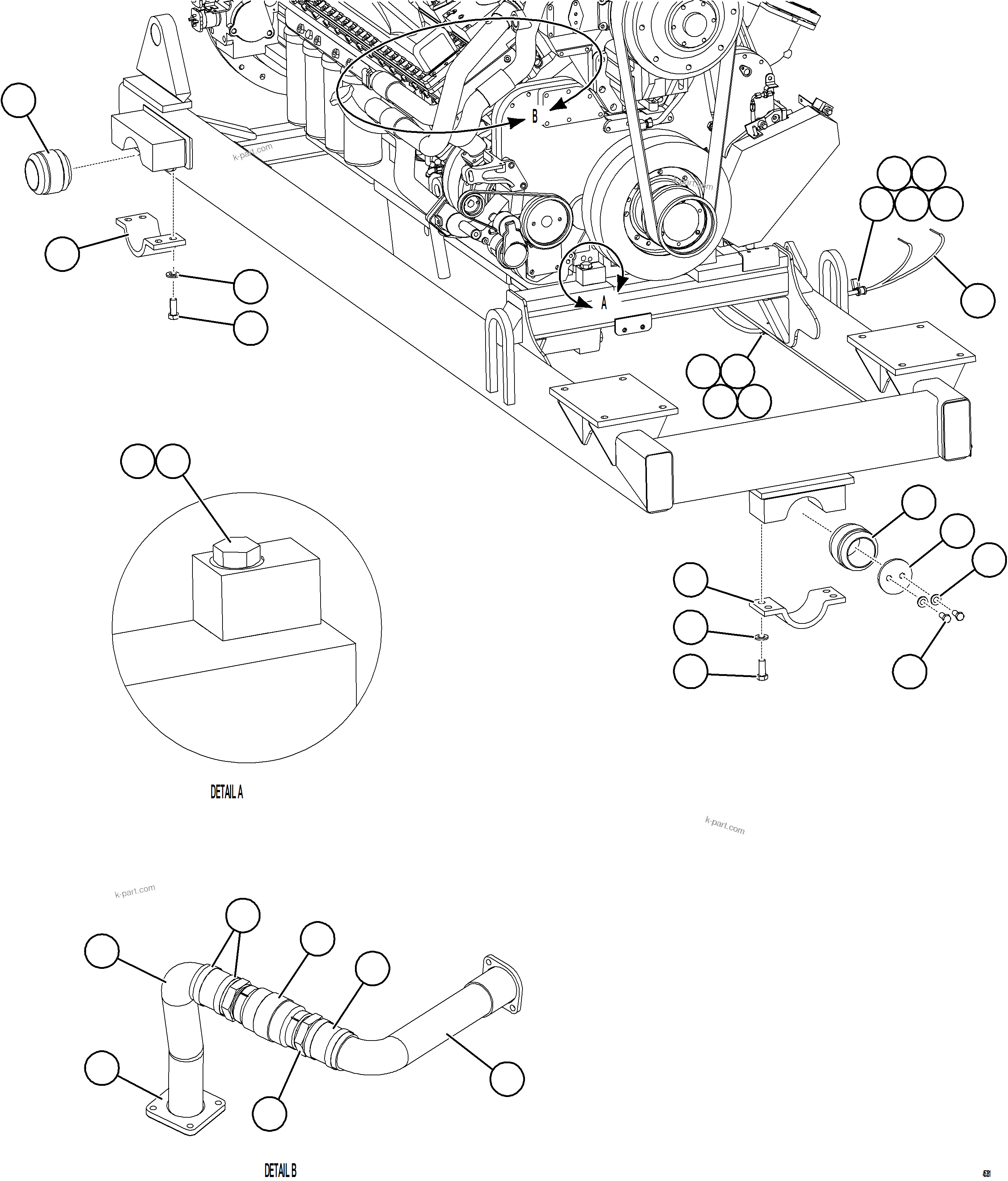 Komatsu parts book diagram for AFE69-F 730E-8 S/N A40018 - A40034 NATALKA: ENGINE / SUB-FRAME MOUNTS