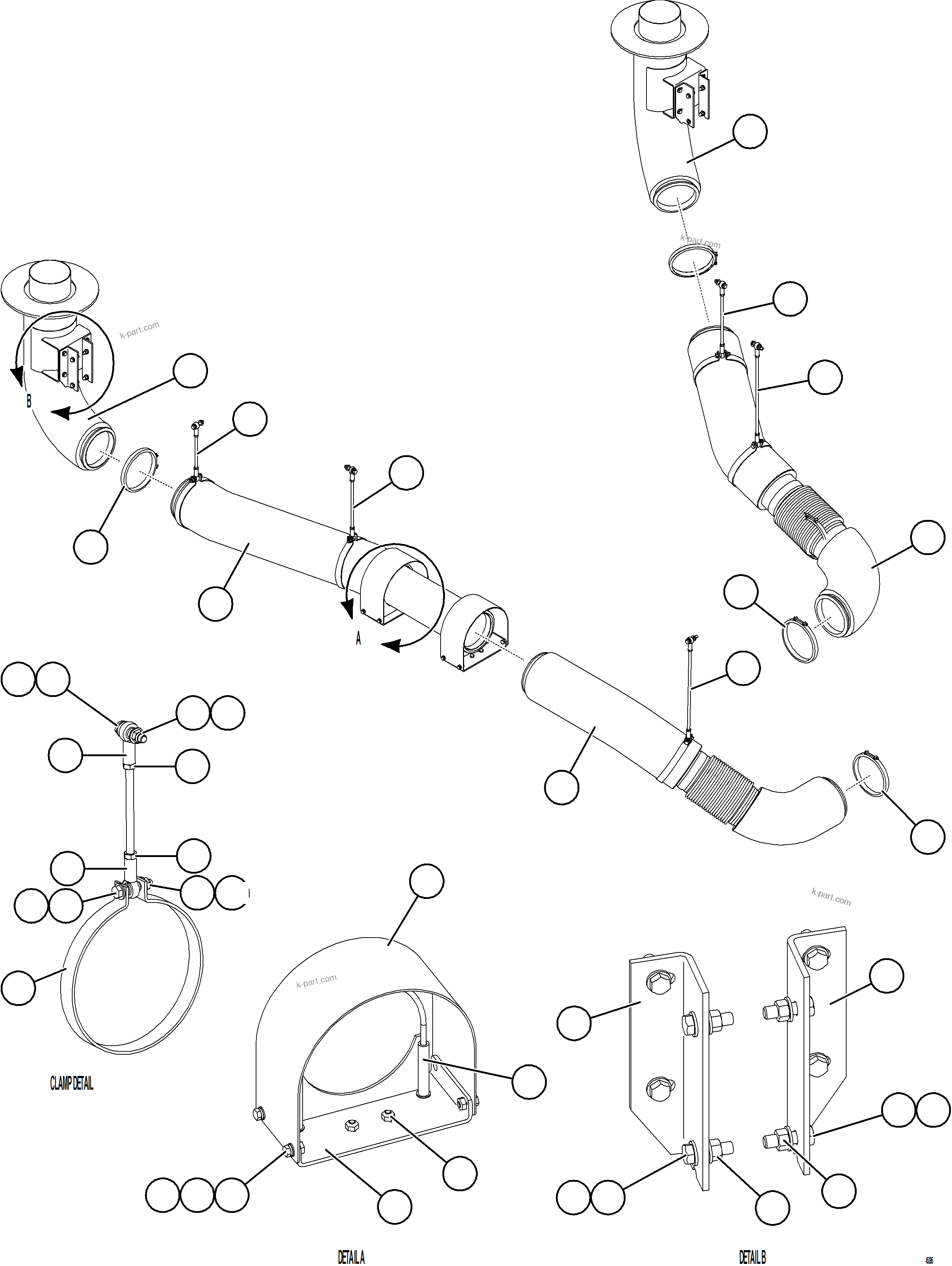 Komatsu parts book diagram for AFE69-F 730E-8 S/N A40018 - A40034 NATALKA: EXHAUST PIPING     1/2