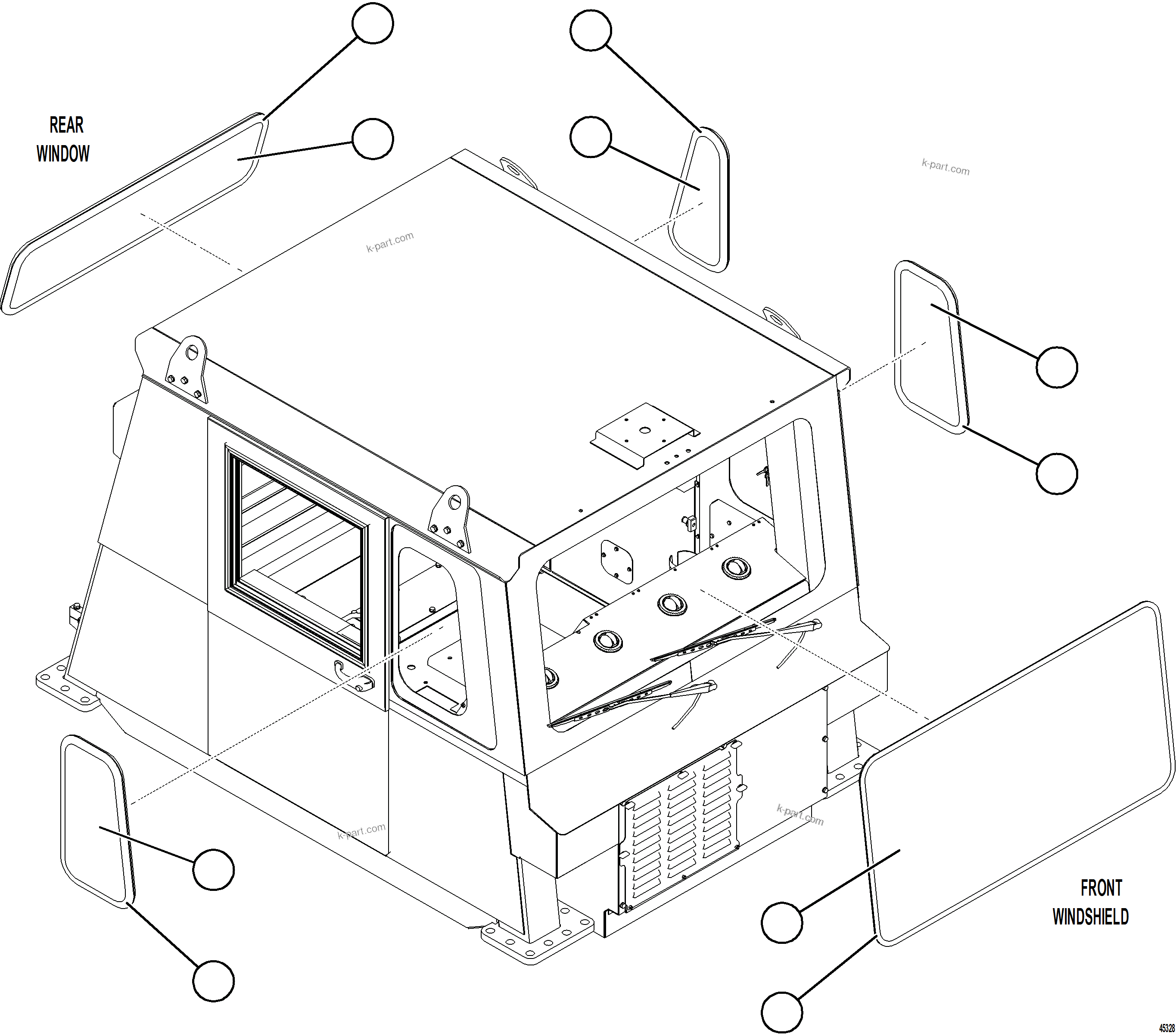 Komatsu parts book diagram for AFE69-F 730E-8 S/N A40018 - A40034 NATALKA: CAB WINDOWS