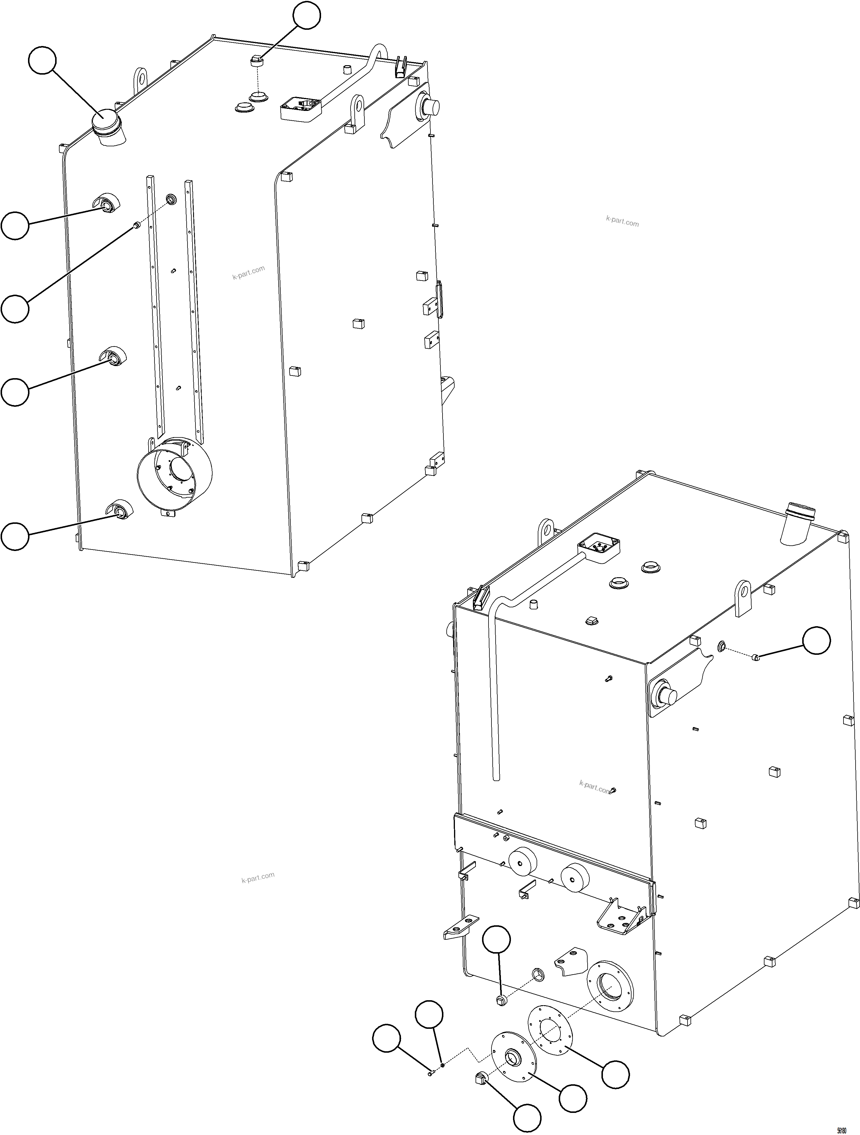 Komatsu parts book diagram for AFE69-F 730E-8 S/N A40018 - A40034 NATALKA: FUEL TANK ASSEMBLY     58D-04-00082