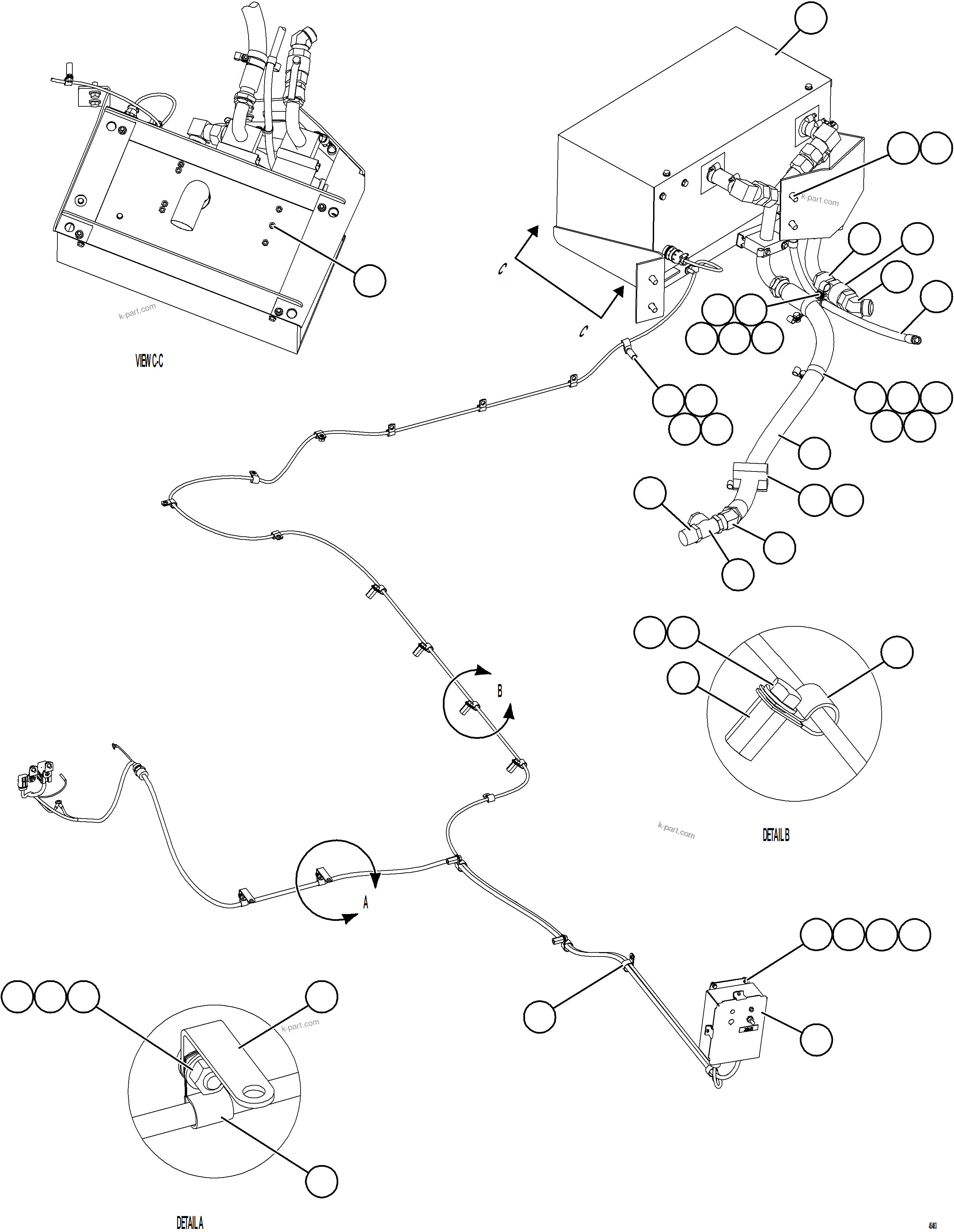Komatsu parts book diagram for AFE69-F 730E-8 S/N A40018 - A40034 NATALKA: JUNCTION BOX AND HEATER EXTERNAL WIRING