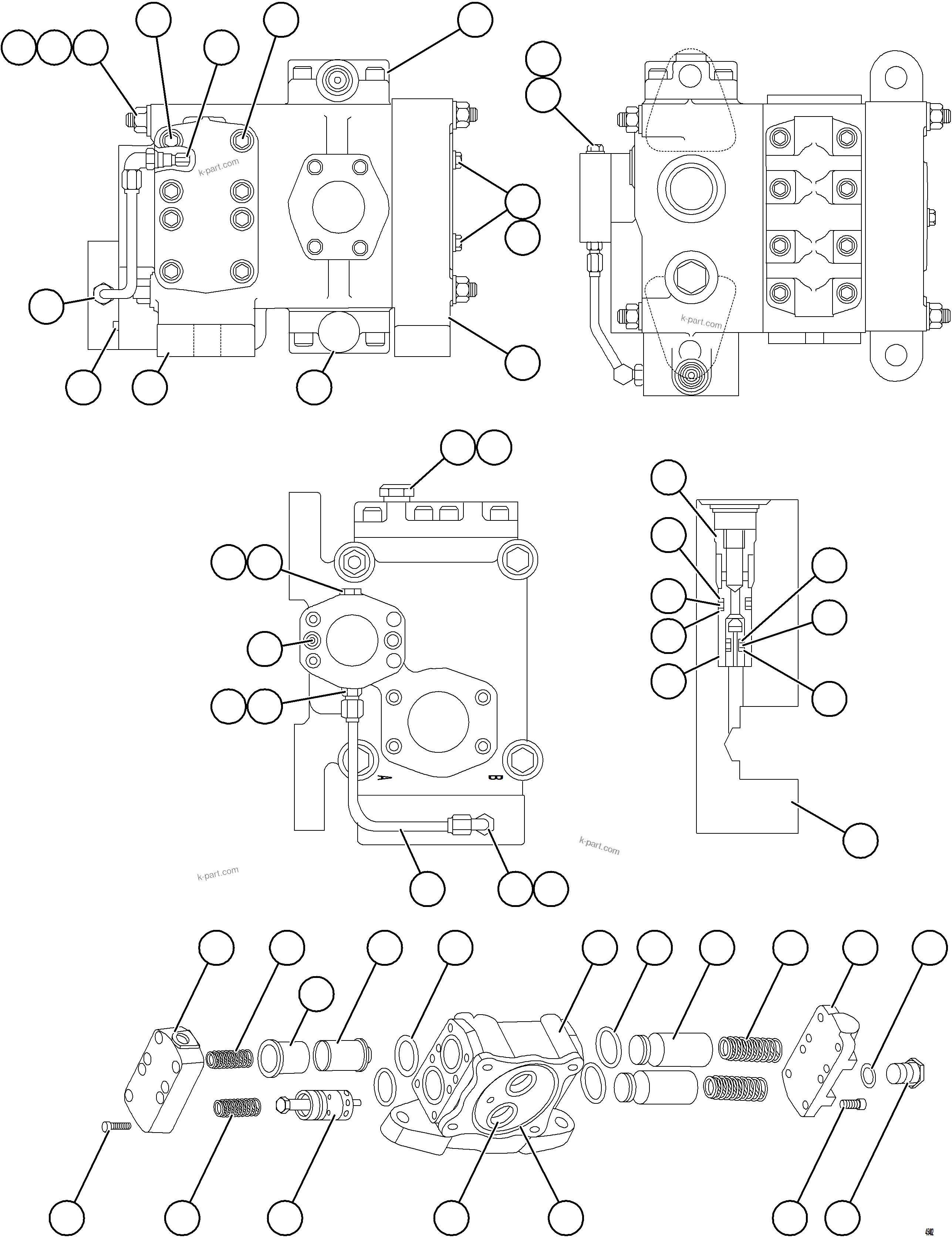 Komatsu parts book diagram for AFE69-F 730E-8 S/N A40018 - A40034 NATALKA: HOIST CONTROL VALVE ASSEMBLY     1/2    PB8267