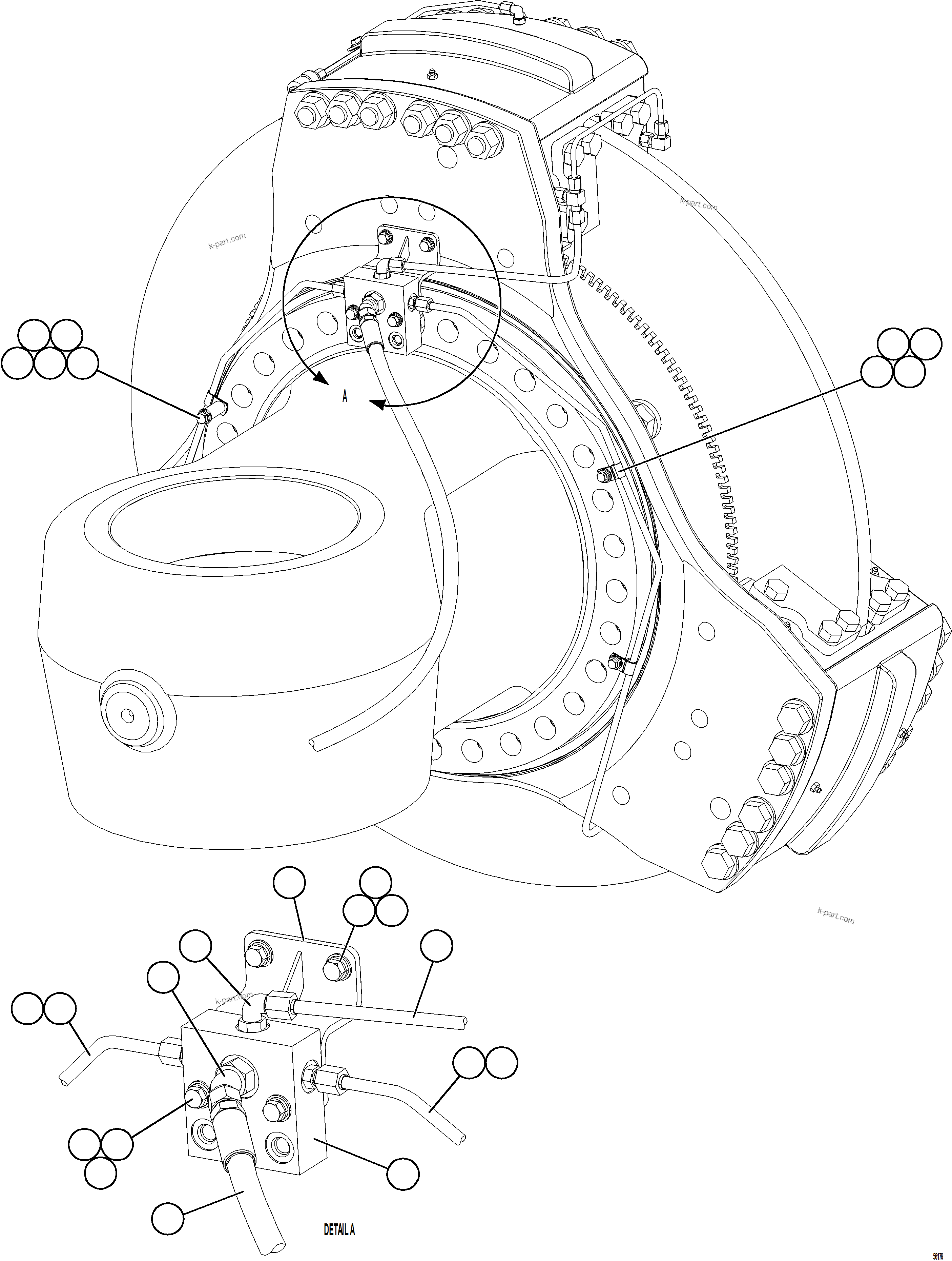 Komatsu parts book diagram for AFE69-F 730E-8 S/N A40018 - A40034 NATALKA: FRONT BRAKE PIPING    1/2