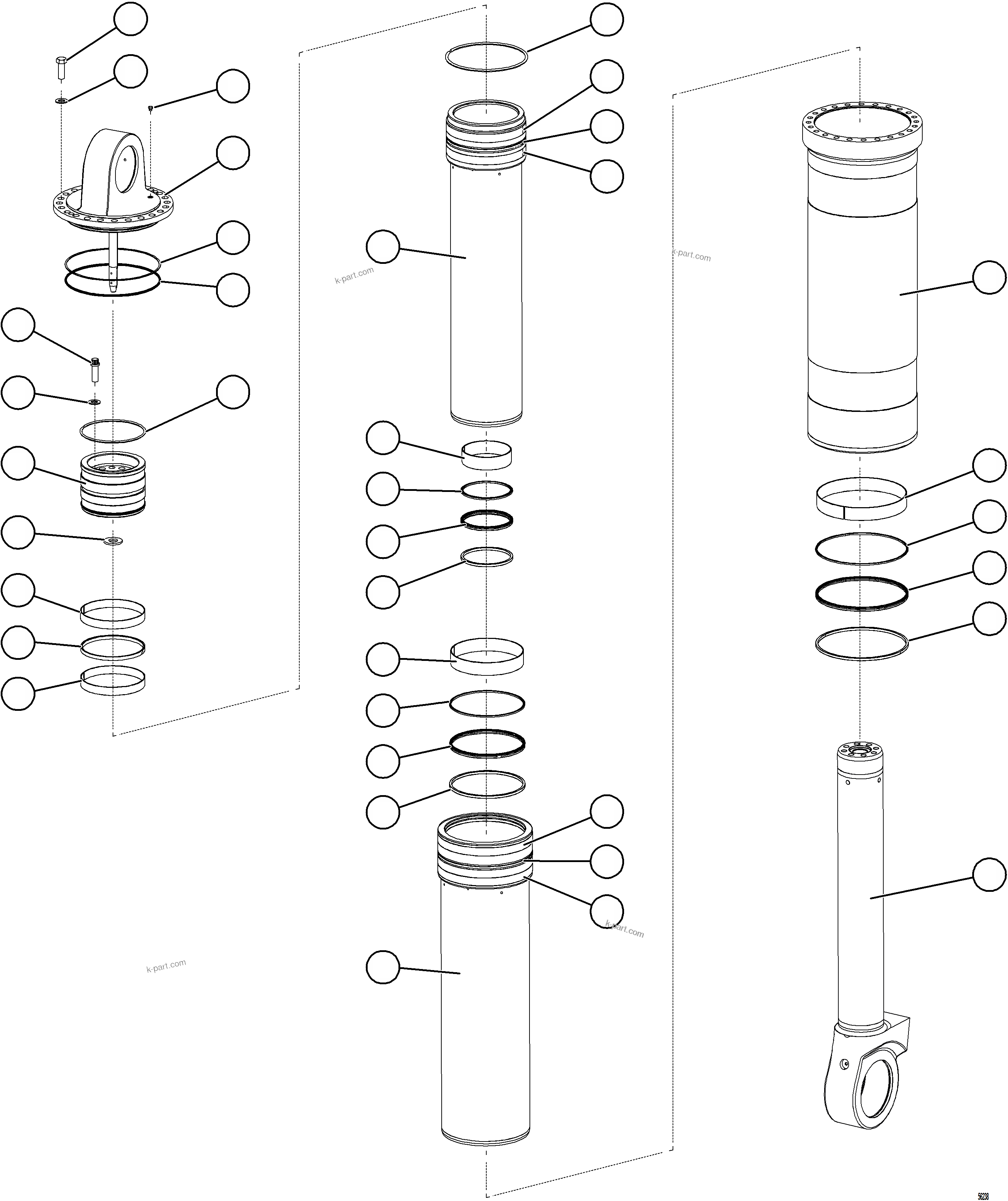 Komatsu parts book diagram for AFE69-F 730E-8 S/N A40018 - A40034 NATALKA: HOIST CYLINDER ASSEMBLY        XB4508