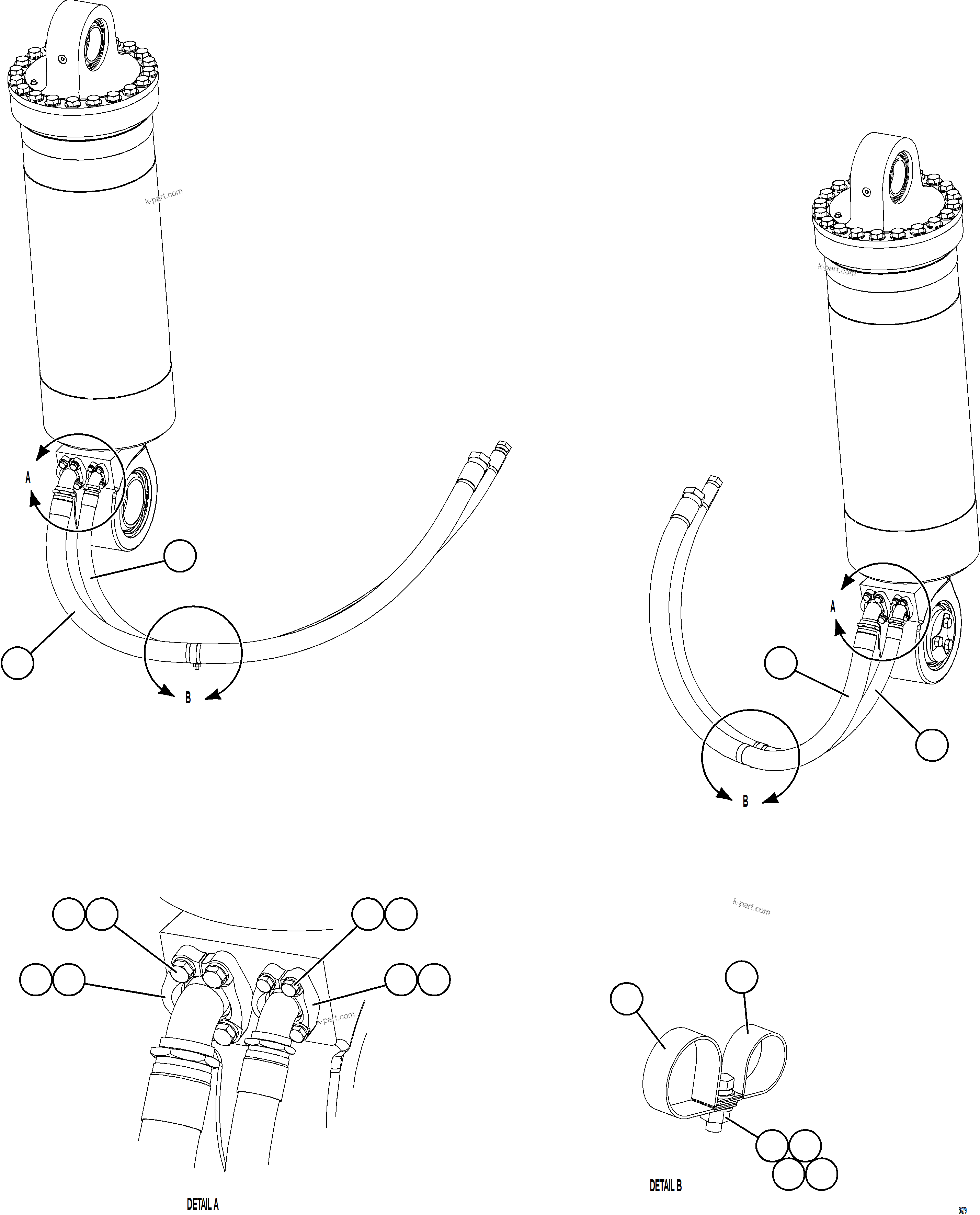 Komatsu parts book diagram for AFE69-F 730E-8 S/N A40018 - A40034 NATALKA: HOIST CYLINDER PIPING