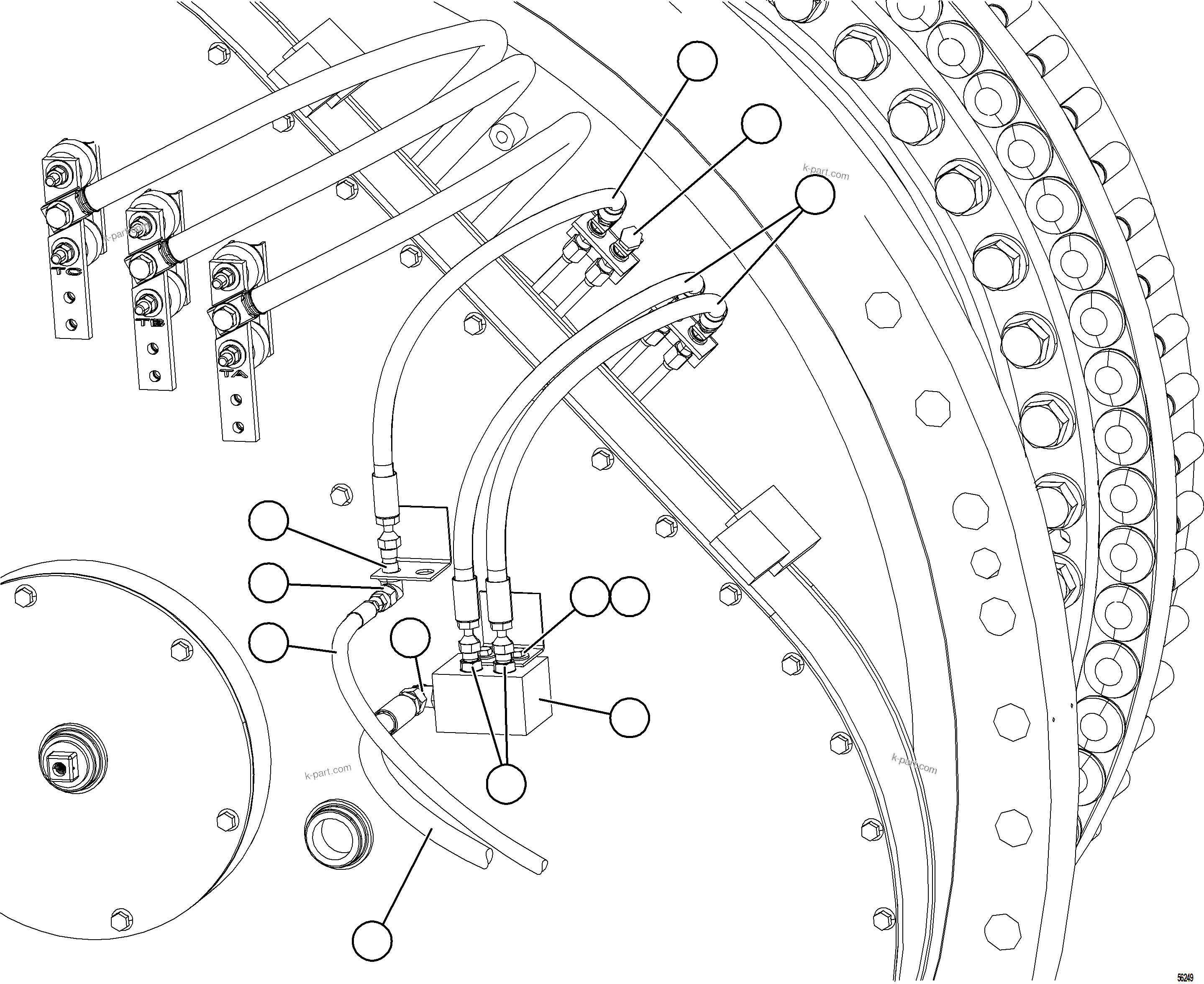 Komatsu parts book diagram for AFE69-F 730E-8 S/N A40018 - A40034 NATALKA: REAR BRAKE PIPING    3/3