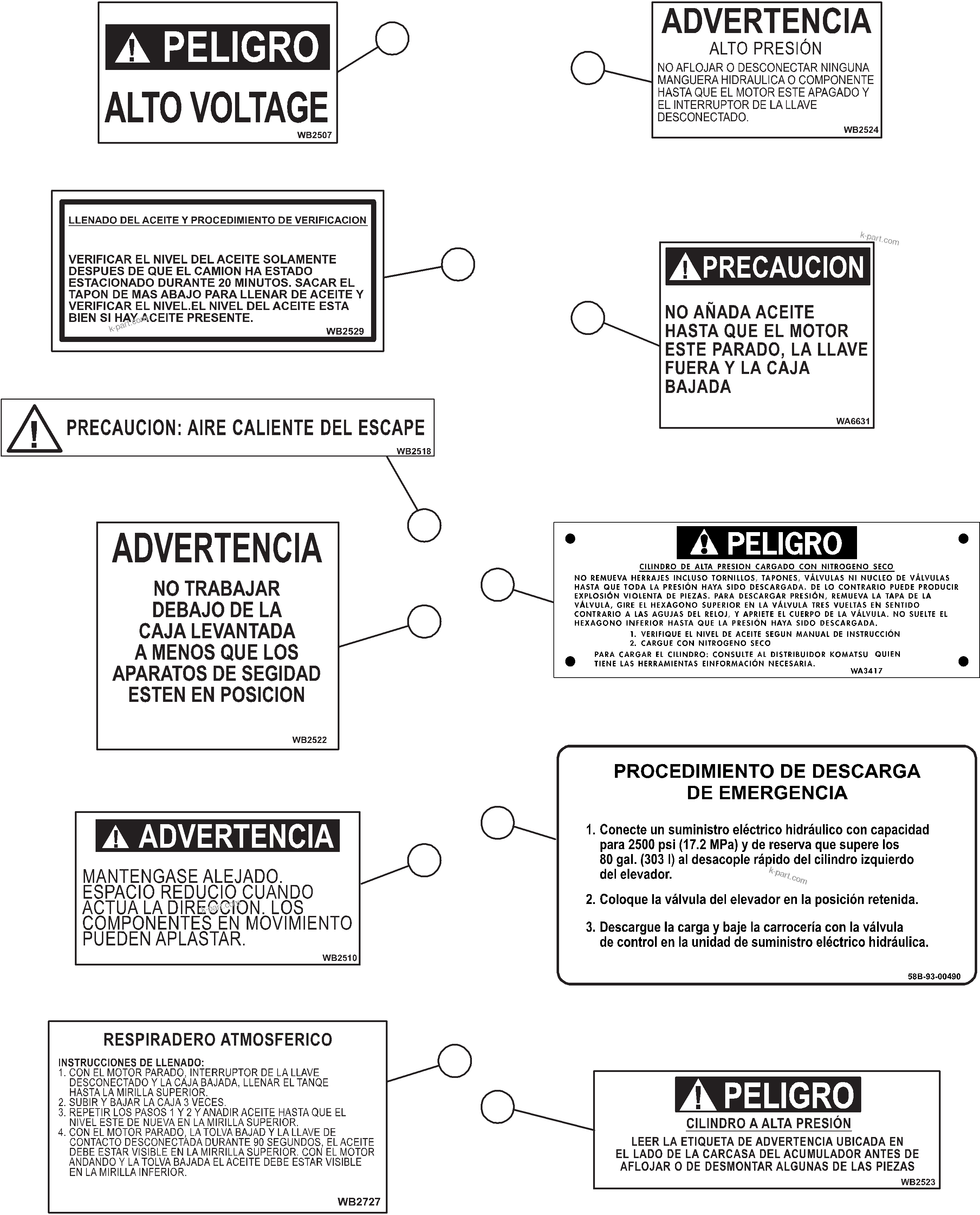 Komatsu parts book diagram for AFE73-B 980E-4 S/N A40031 - A40032 ANTAMINA: DECALS & WARNINGS (SPANISH)  1/5