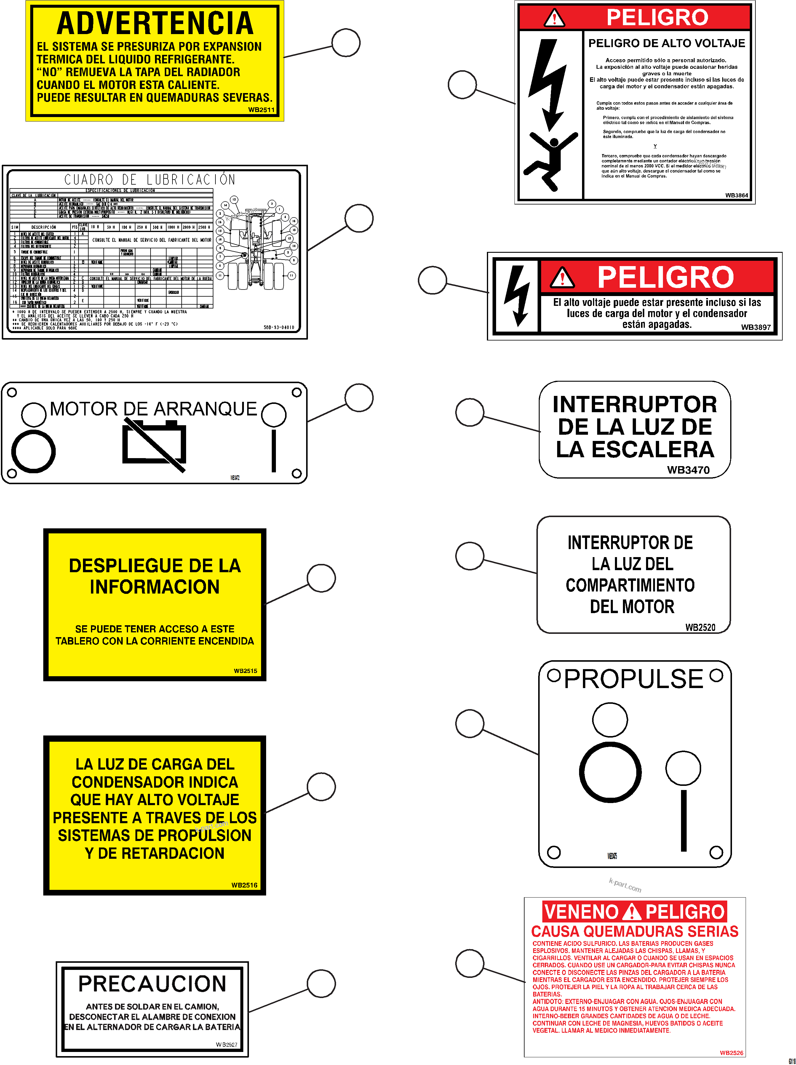 Komatsu parts book diagram for AFE73-B 980E-4 S/N A40031 - A40032 ANTAMINA: DECALS & WARNINGS (SPANISH)  2/5
