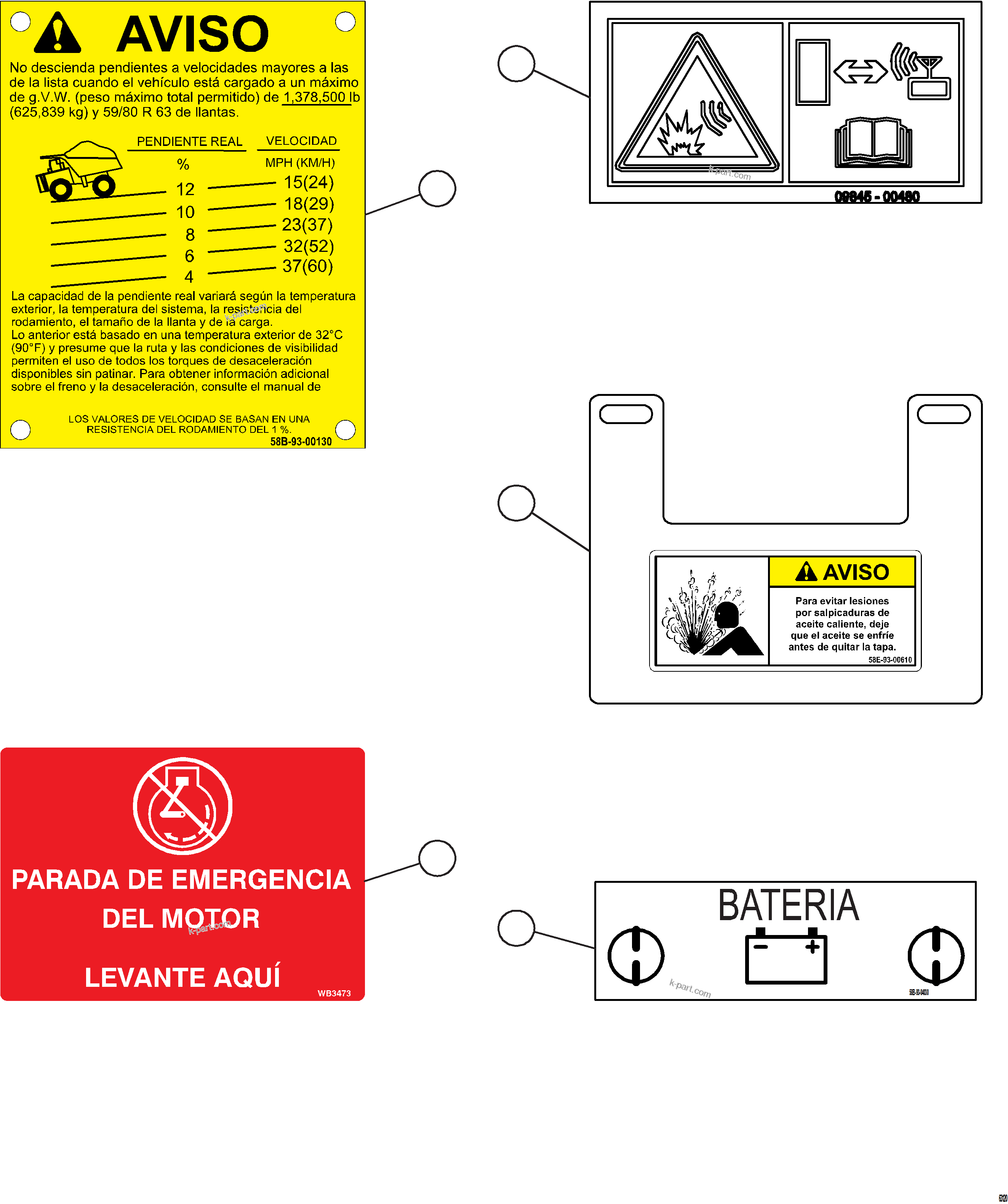 Komatsu parts book diagram for AFE73-B 980E-4 S/N A40031 - A40032 ANTAMINA: DECALS & WARNINGS (SPANISH)  4/5