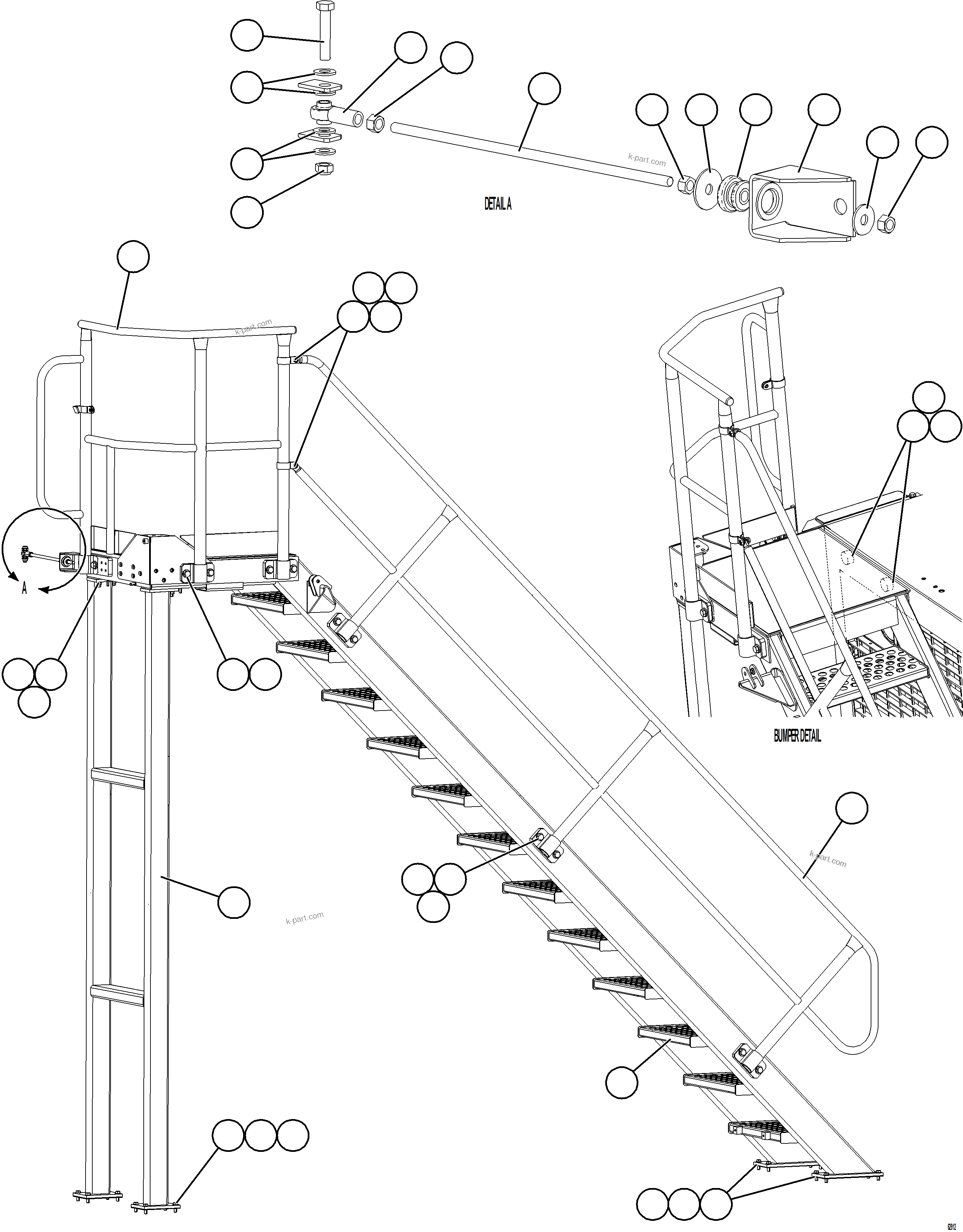 Komatsu parts book diagram for AFE73-B 980E-4 S/N A40031 - A40032 ANTAMINA: LH DIAGONAL LADDER INSTALLATION