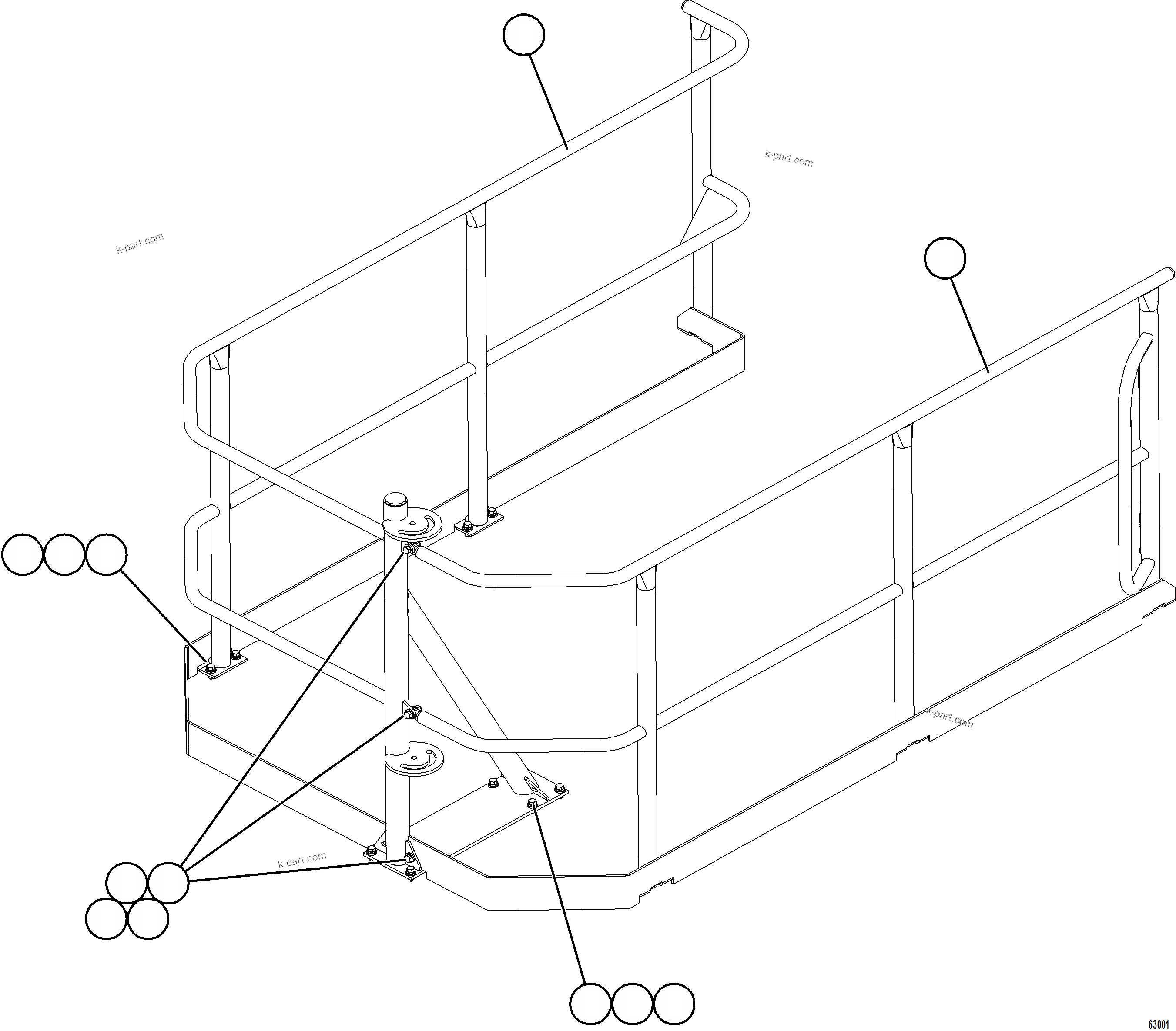 Komatsu parts book diagram for AFE73-B 980E-4 S/N A40031 - A40032 ANTAMINA: RH DECK HANDRAILS