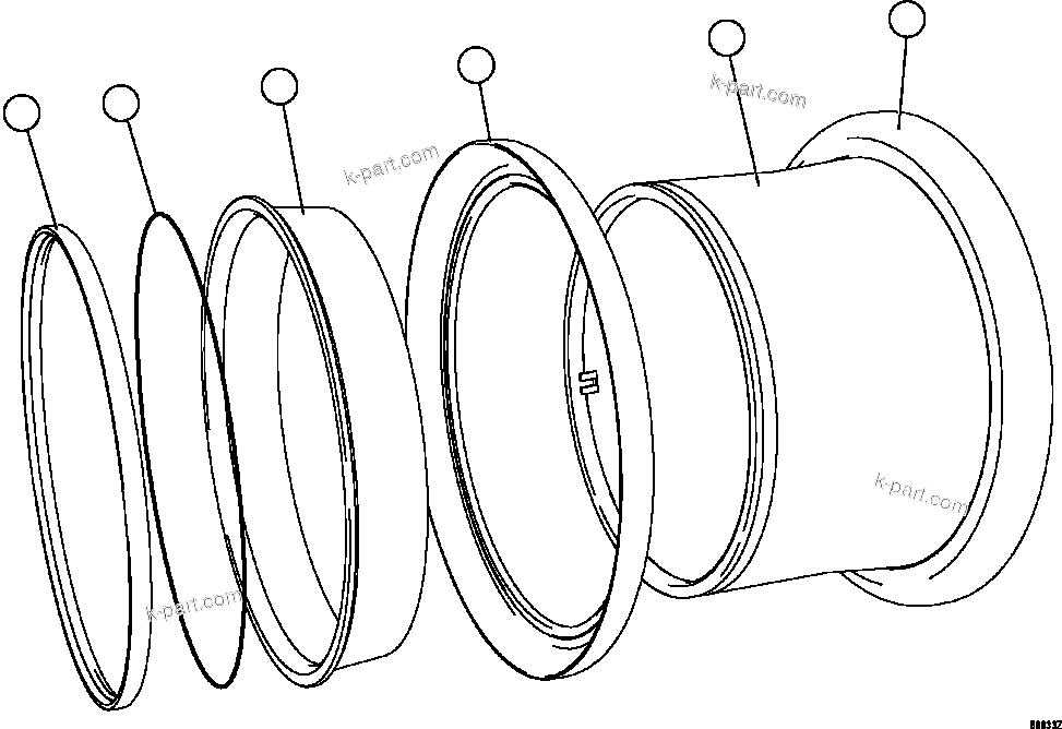 Komatsu parts book diagram for AFE73-B 980E-4 S/N A40031 - A40032 ANTAMINA: RIM ASSEMBLY, TAPER LOCK    1/2