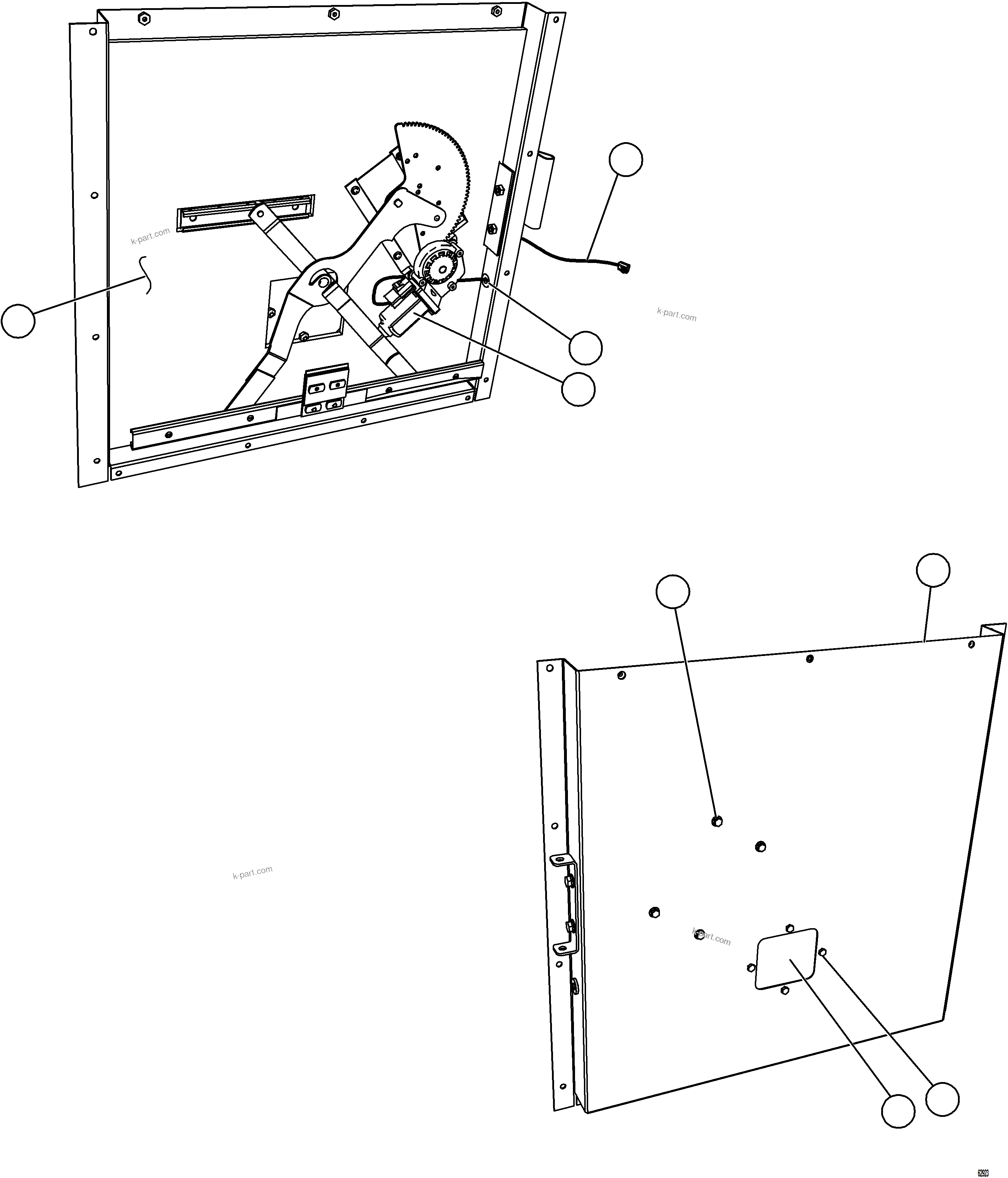 Komatsu parts book diagram for AFE73-B 980E-4 S/N A40031 - A40032 ANTAMINA: INNER DOOR PANEL - LH     58E-54-10121