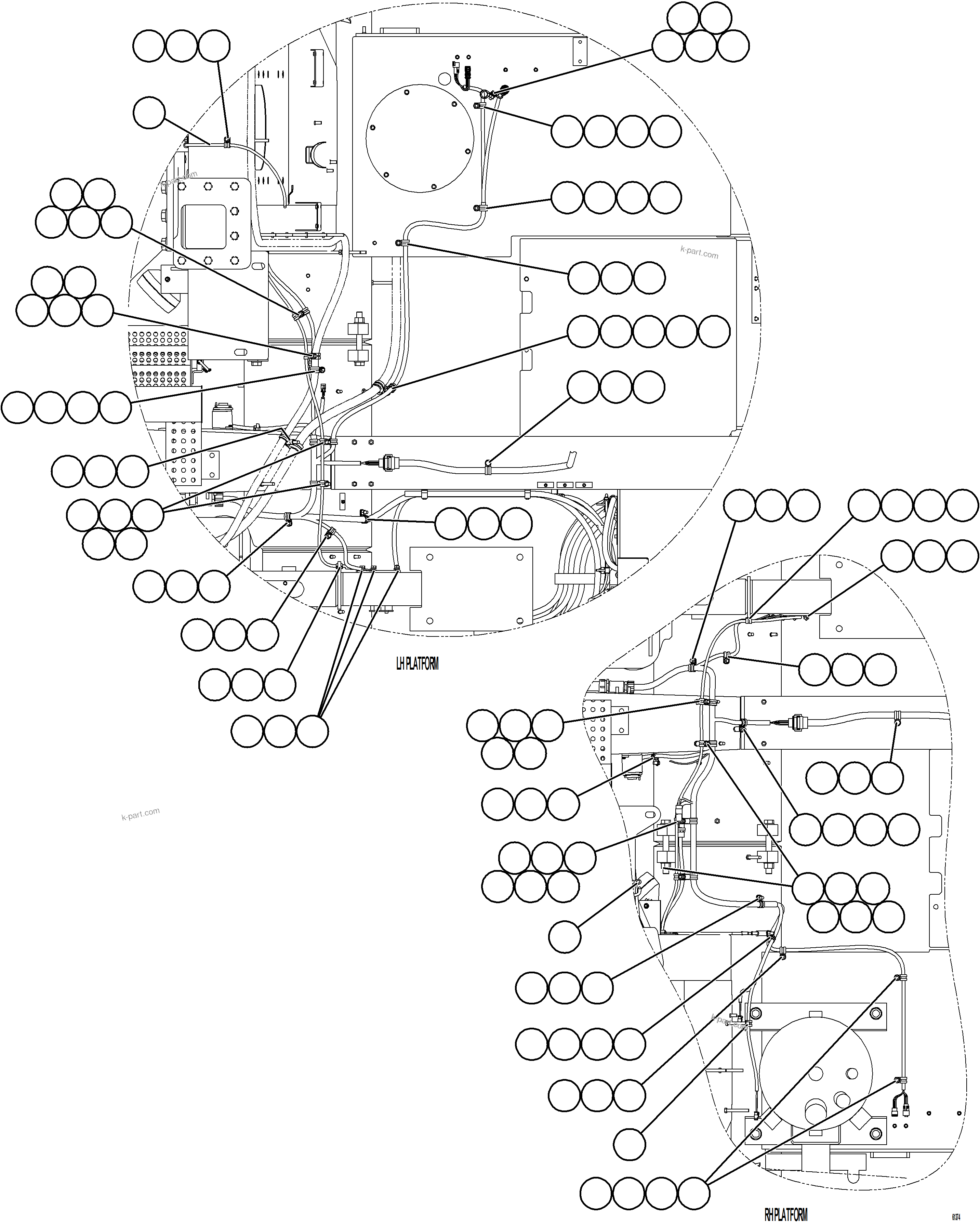 Komatsu parts book diagram for AFE73-B 980E-4 S/N A40031 - A40032 ANTAMINA: ELECTRICAL HARNESS ROUTING - FRONT PLATFORMS