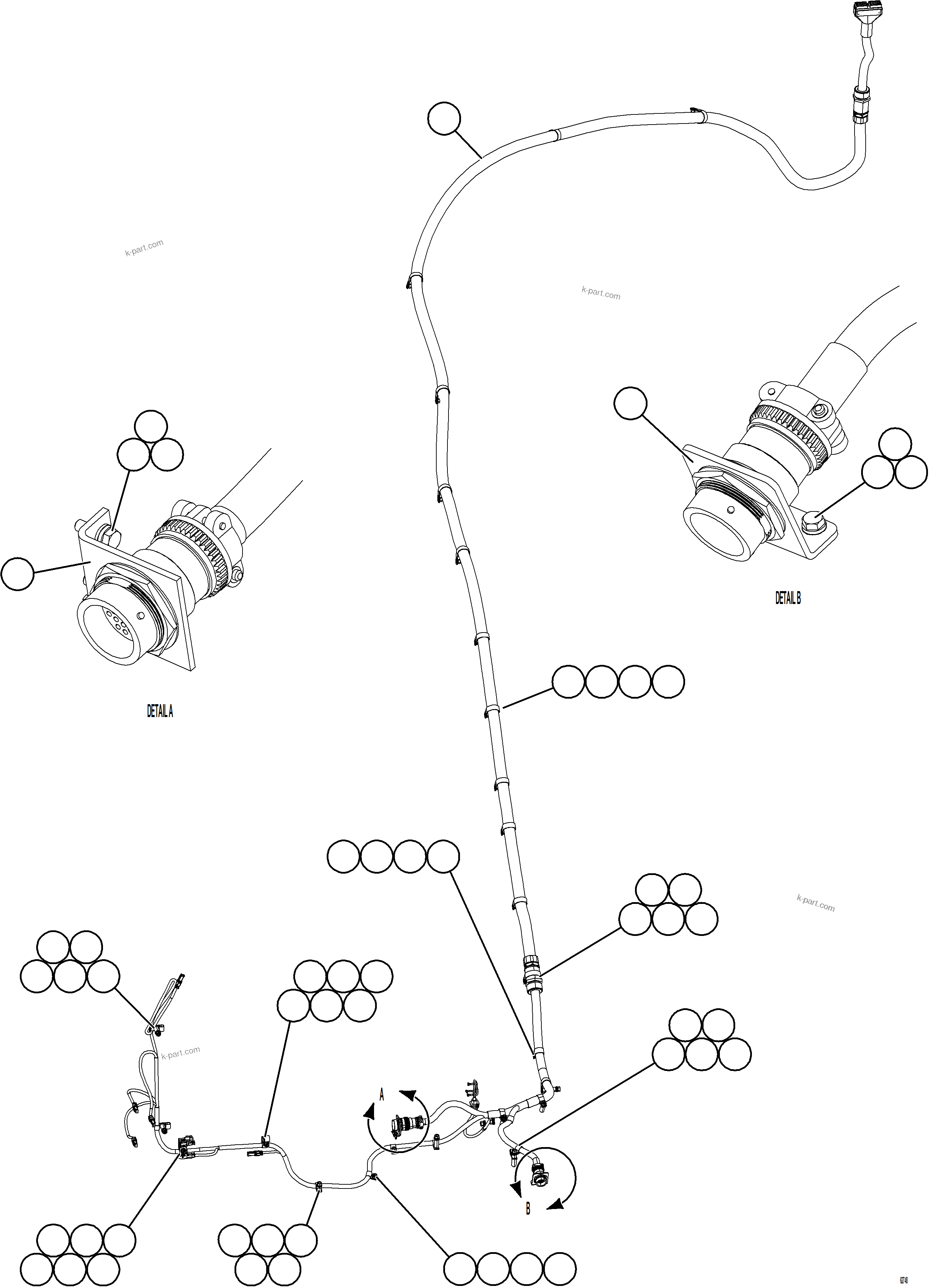 Komatsu parts book diagram for AFE73-B 980E-4 S/N A40031 - A40032 ANTAMINA: RIGHT FRONT FRAME RAIL HARNESS