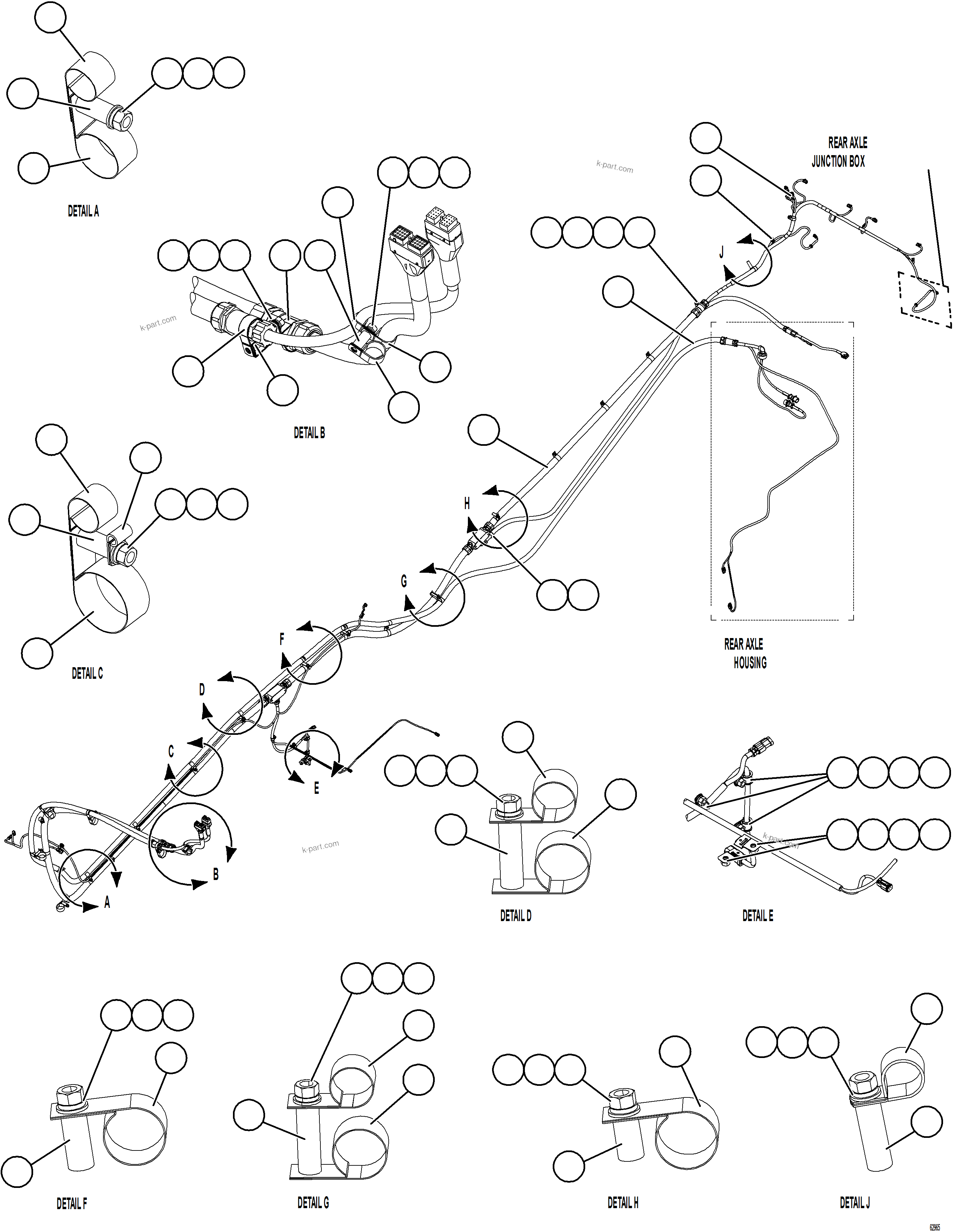Komatsu parts book diagram for AFE73-B 980E-4 S/N A40031 - A40032 ANTAMINA: RIGHT REAR FRAME RAIL HARNESS