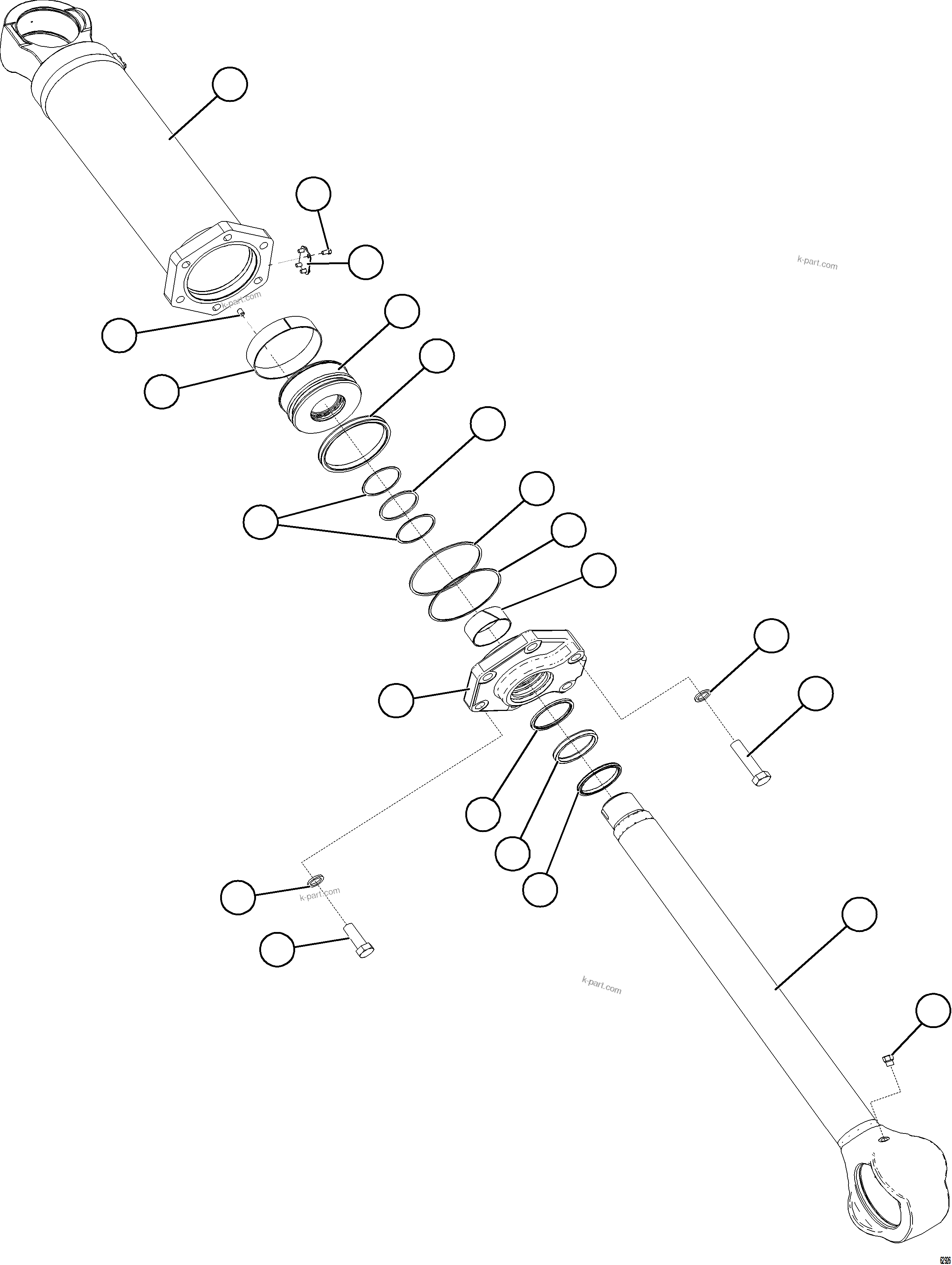 Komatsu parts book diagram for AFE73-B 980E-4 S/N A40031 - A40032 ANTAMINA: STEERING CYLINDER ASSEMBLY    58B-41-00010