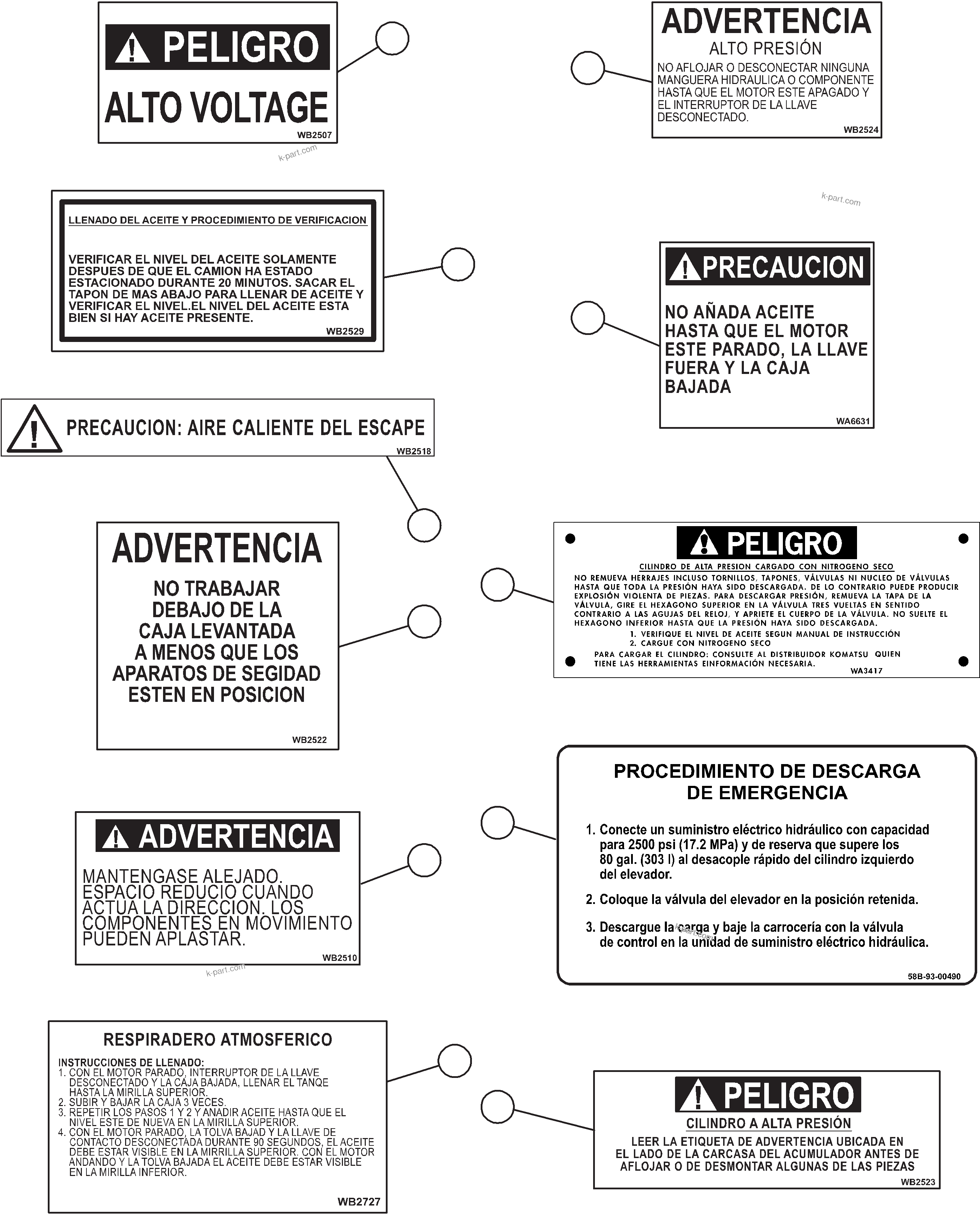 Komatsu parts book diagram for AFE73-F 980E-4 S/N A40071 COLLAHUASI: DECALS & WARNINGS (SPANISH)    1/5