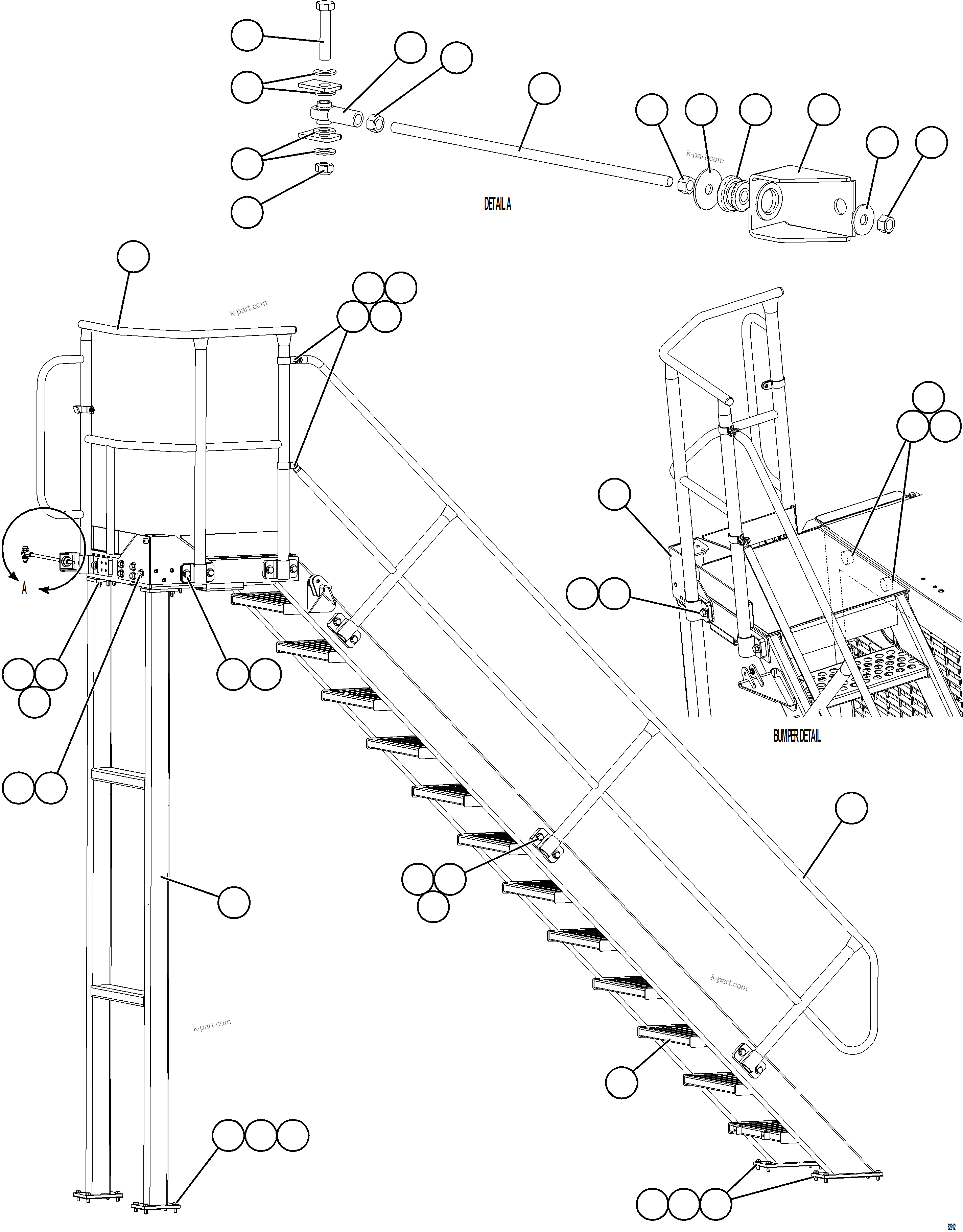 Komatsu parts book diagram for AFE73-F 980E-4 S/N A40071 COLLAHUASI: LH DIAGONAL LADDER INSTALLATION