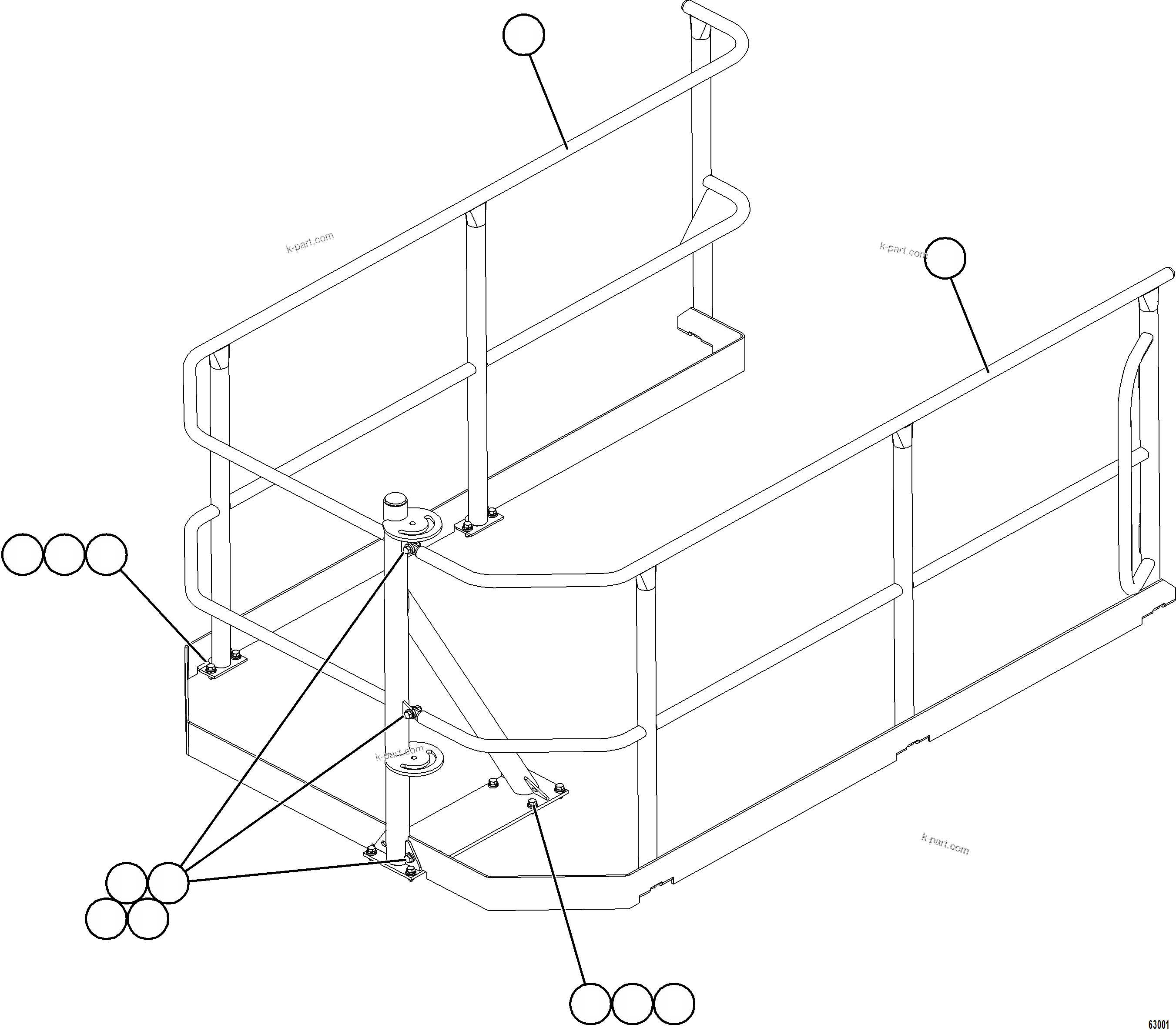 Komatsu parts book diagram for AFE73-F 980E-4 S/N A40071 COLLAHUASI: RH DECK HANDRAILS