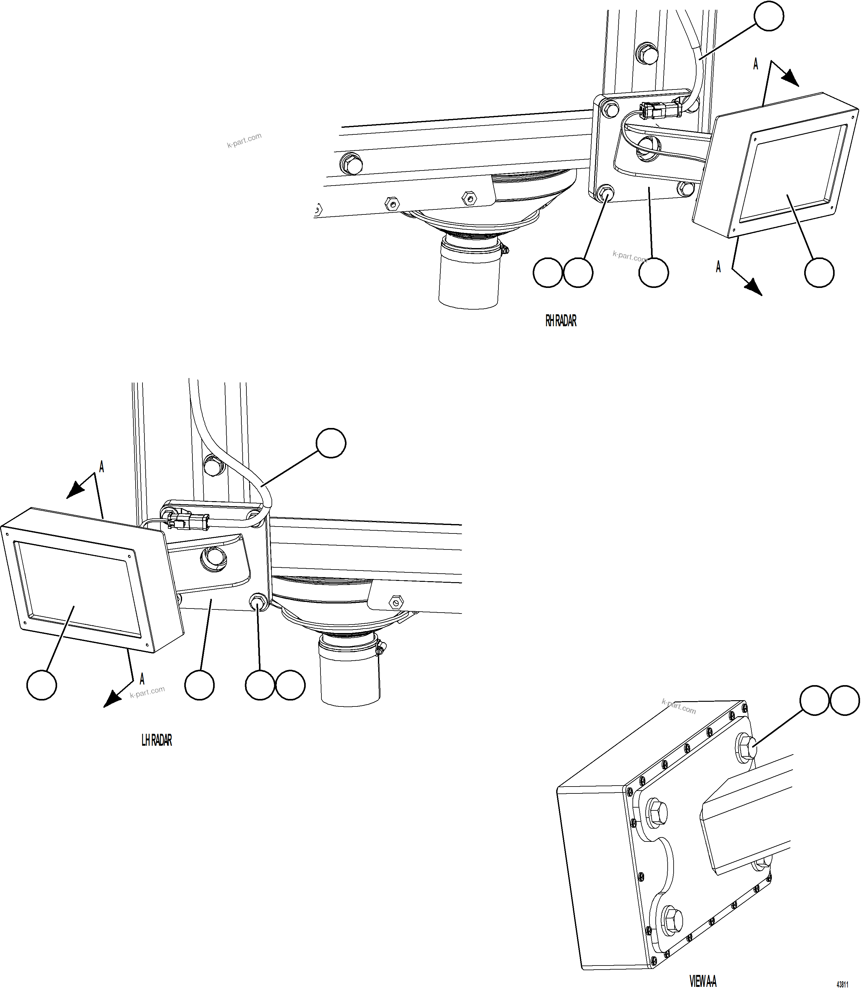 Komatsu parts book diagram for AFE73-F 980E-4 S/N A40071 COLLAHUASI: KOMVISION RADAR INSTALLATION - SIDES