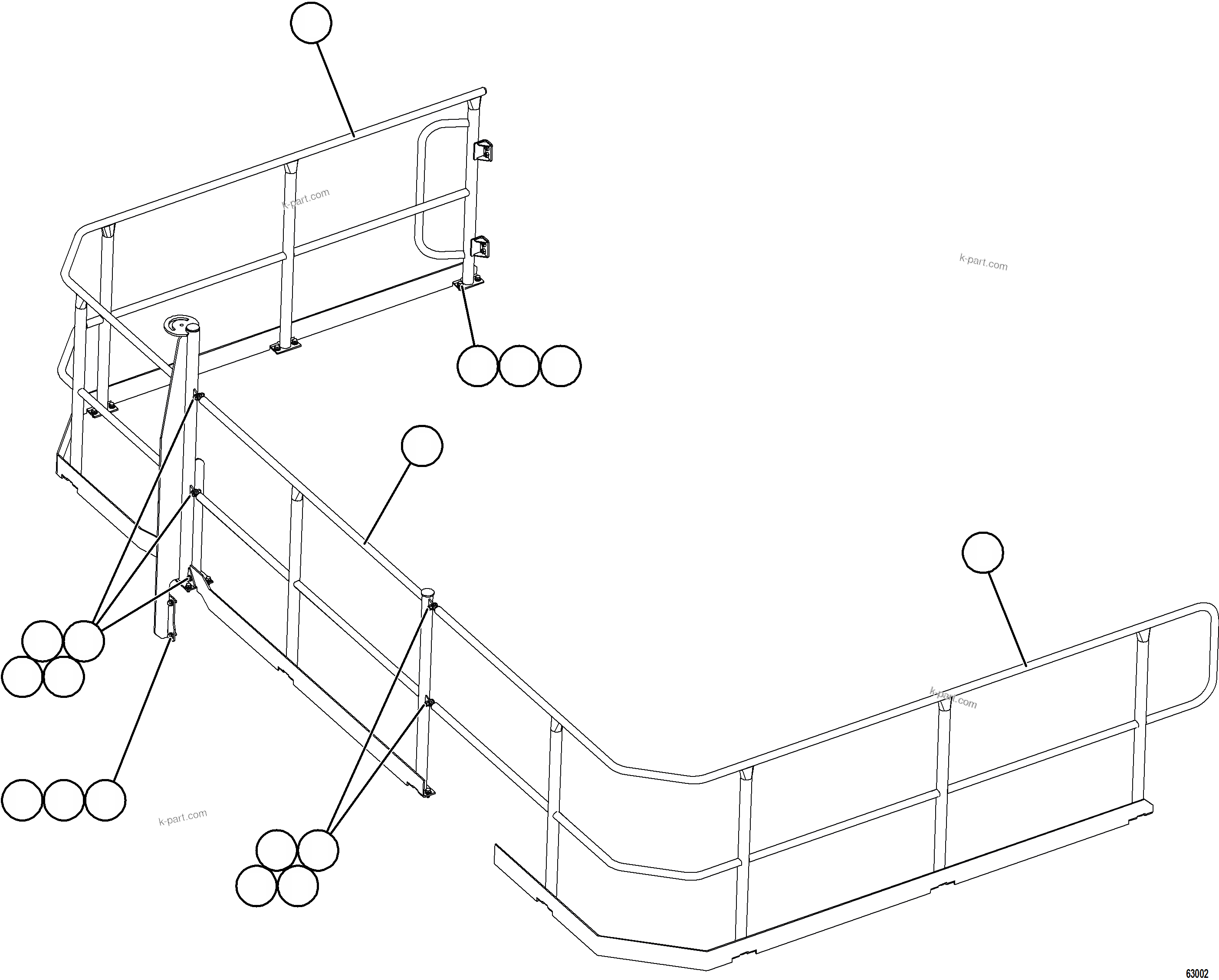 Komatsu parts book diagram for AFE73-J 980E-4 S/N A40124 & A40131 - A40133 EPSA: LH DECK HANDRAILS