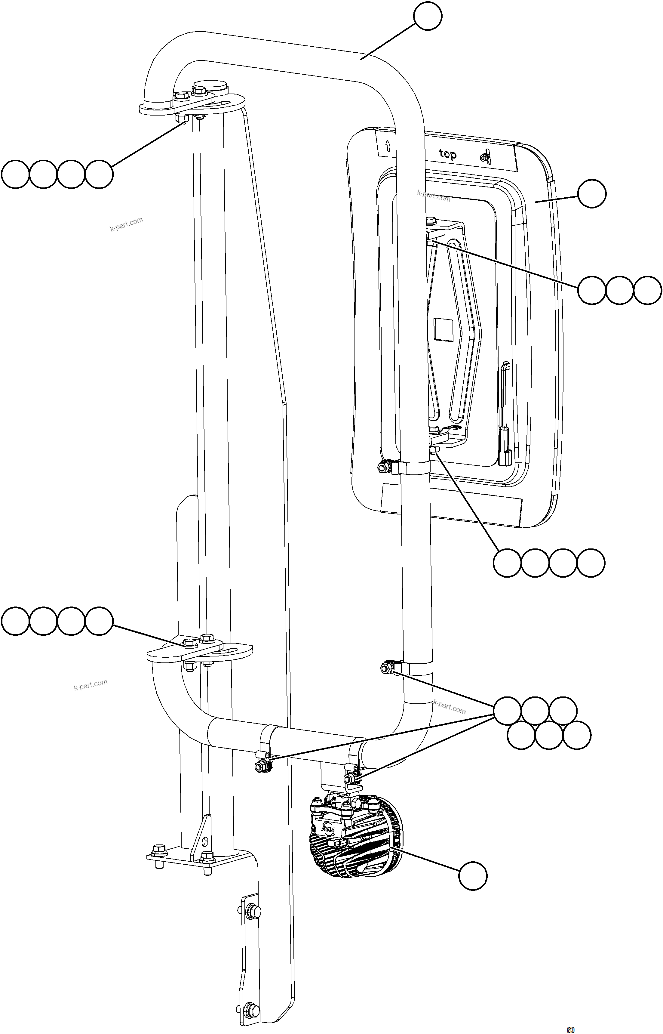 Komatsu parts book diagram for AFE73-J 980E-4 S/N A40124 & A40131 - A40133 EPSA: LH MIRROR INSTALLATION