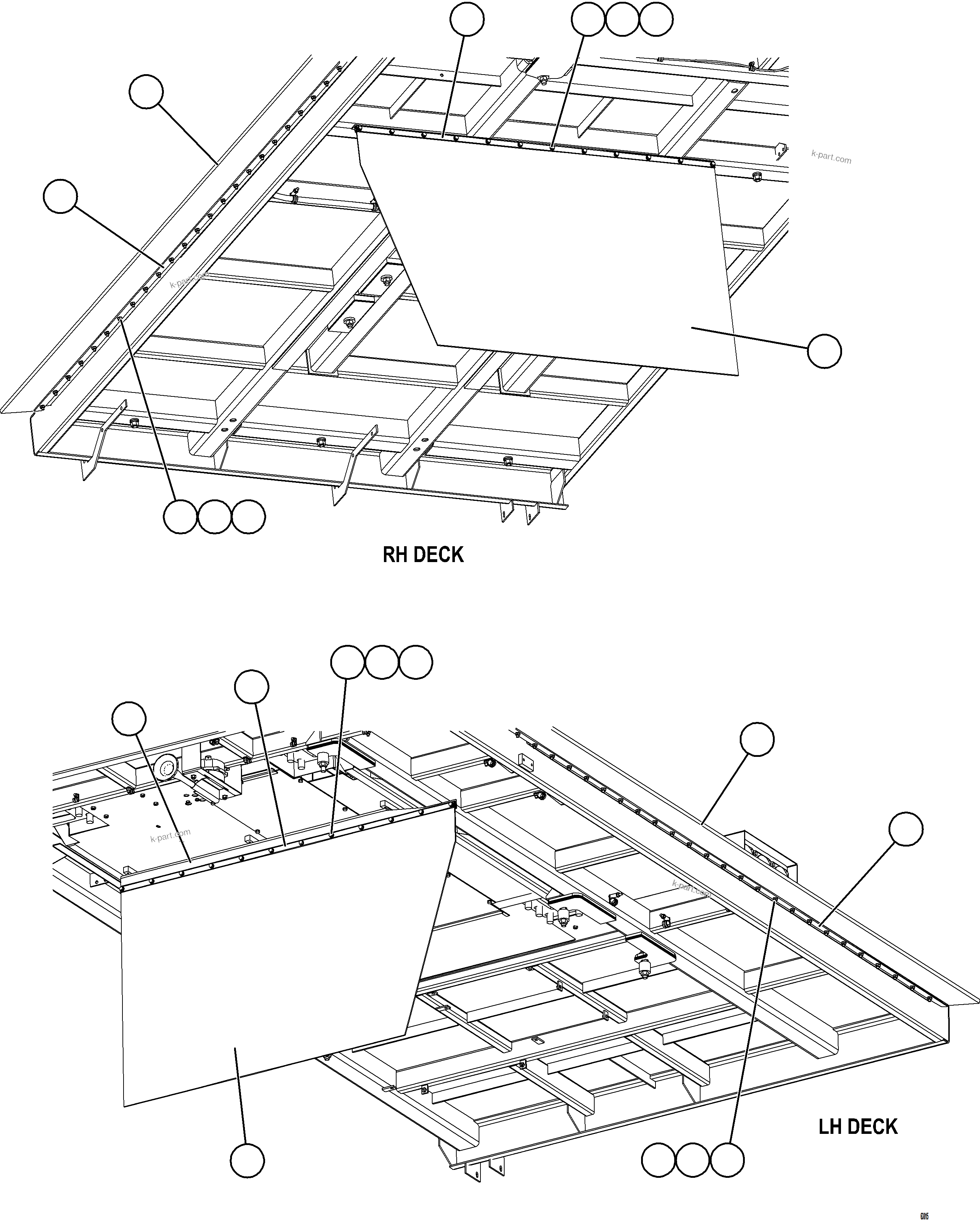 Komatsu parts book diagram for AFE73-J 980E-4 S/N A40124 & A40131 - A40133 EPSA: DECK MUD FLAPS