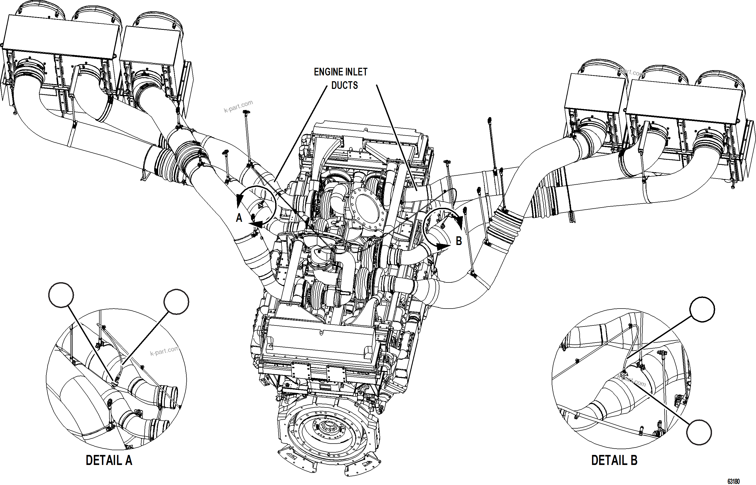 Komatsu parts book diagram for AFE73-J 980E-4 S/N A40124 & A40131 - A40133 EPSA: AIR INTAKE TUBE WIRING