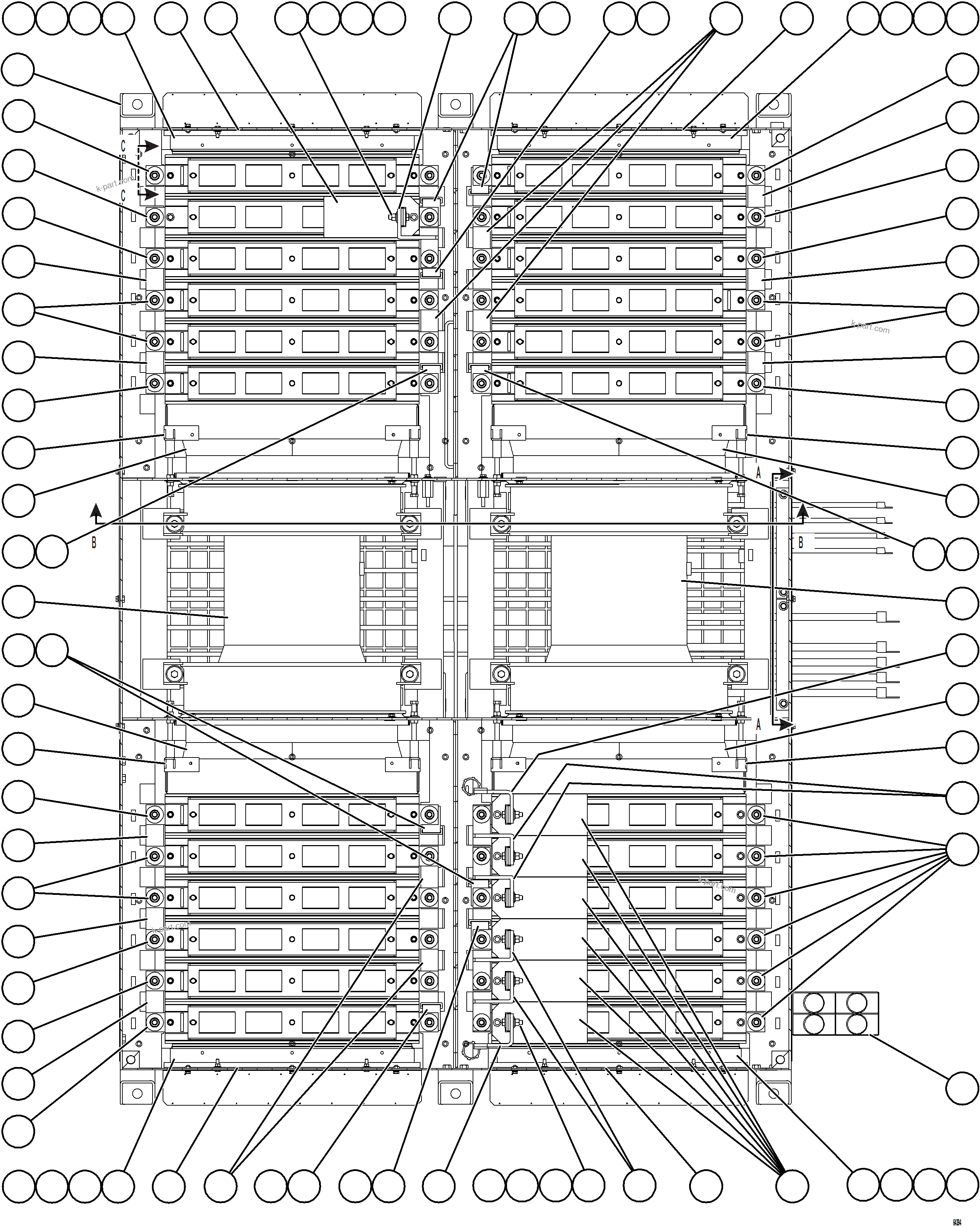 Komatsu parts book diagram for AFE73-J 980E-4 S/N A40124 & A40131 - A40133 EPSA: RETARDING GRID ASSEMBLY    1/3    58B-06-00203