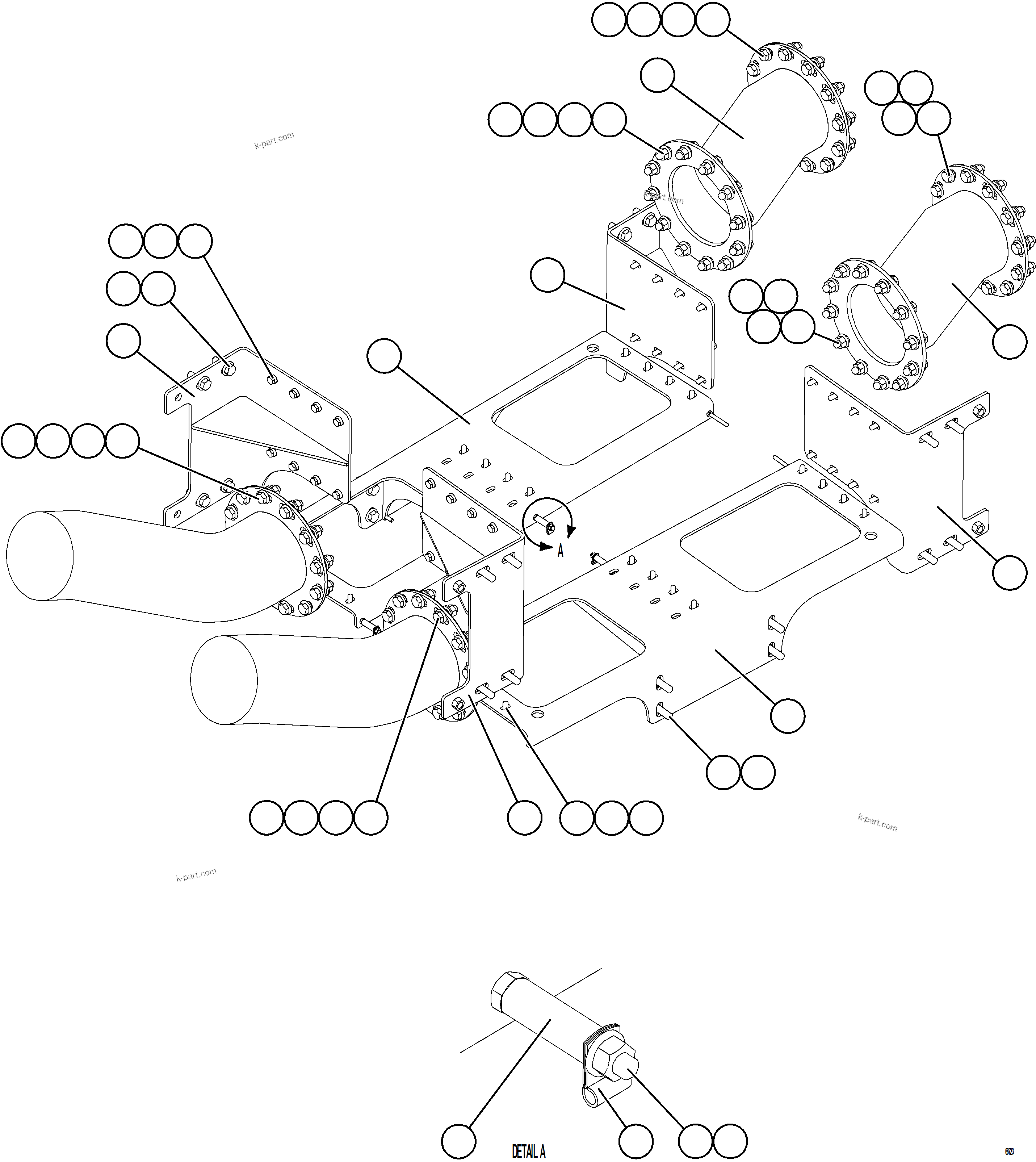 Komatsu parts book diagram for AFE75-B 980E-5 S/N A50006 - A50007 TECK: EXHAUST PIPING - DOUBLE WALL    2/4