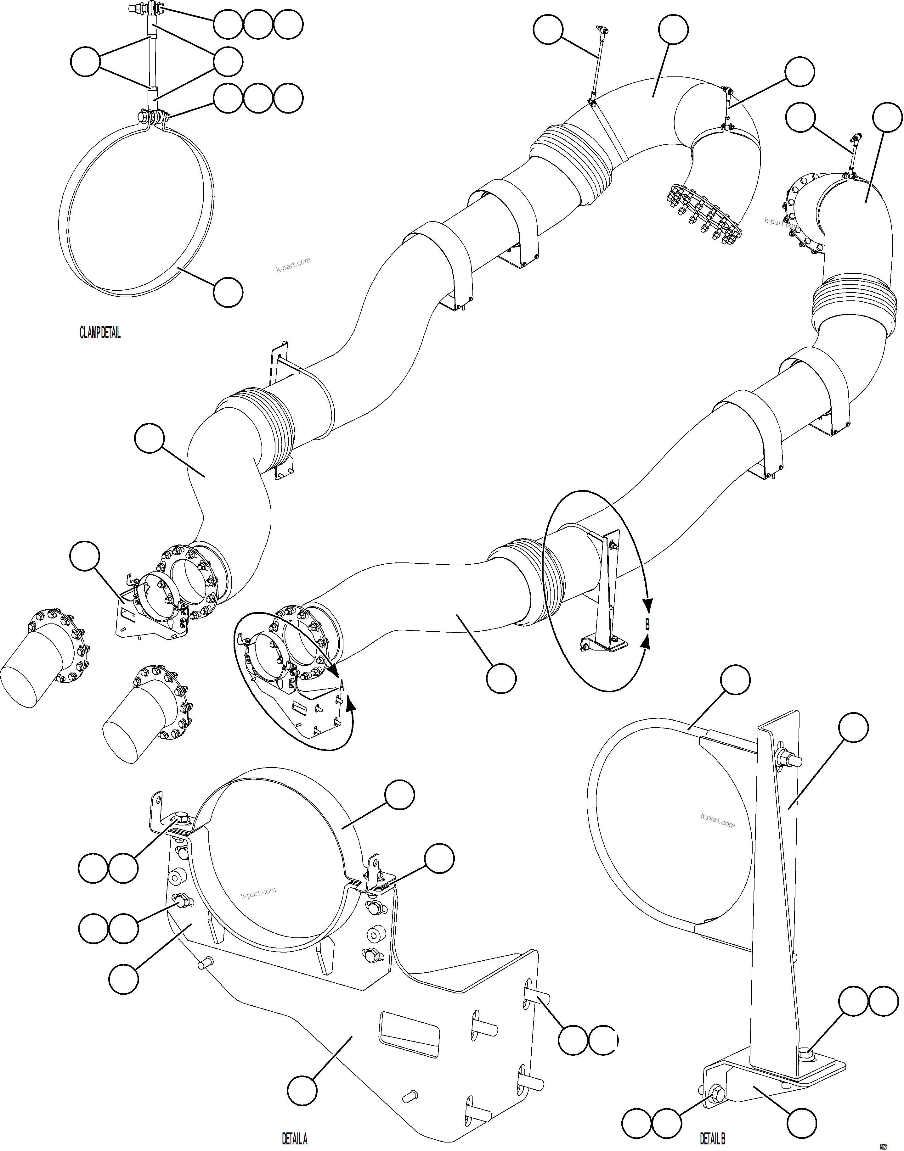 Komatsu parts book diagram for AFE75-B 980E-5 S/N A50006 - A50007 TECK: EXHAUST PIPING - DOUBLE WALL    3/4