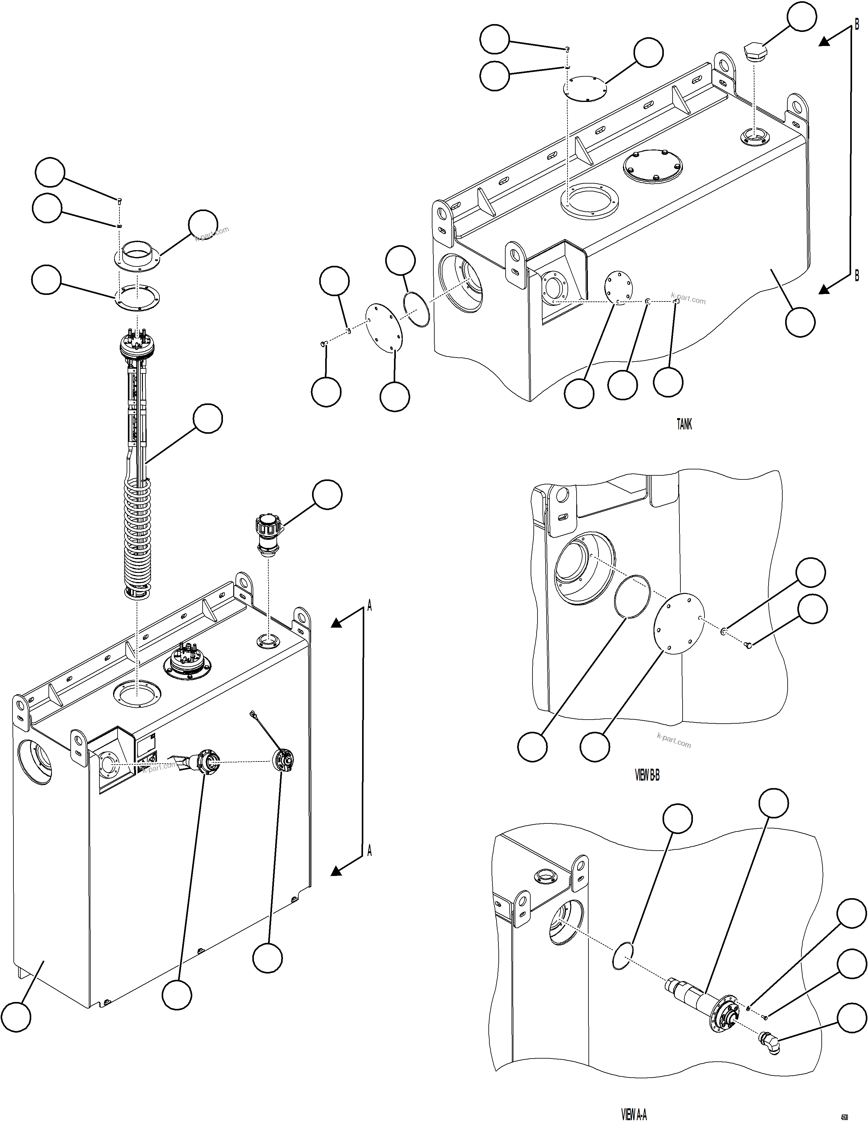 Komatsu parts book diagram for AFE75-B 980E-5 S/N A50006 - A50007 TECK: DEF TANK    58B-02-05000
