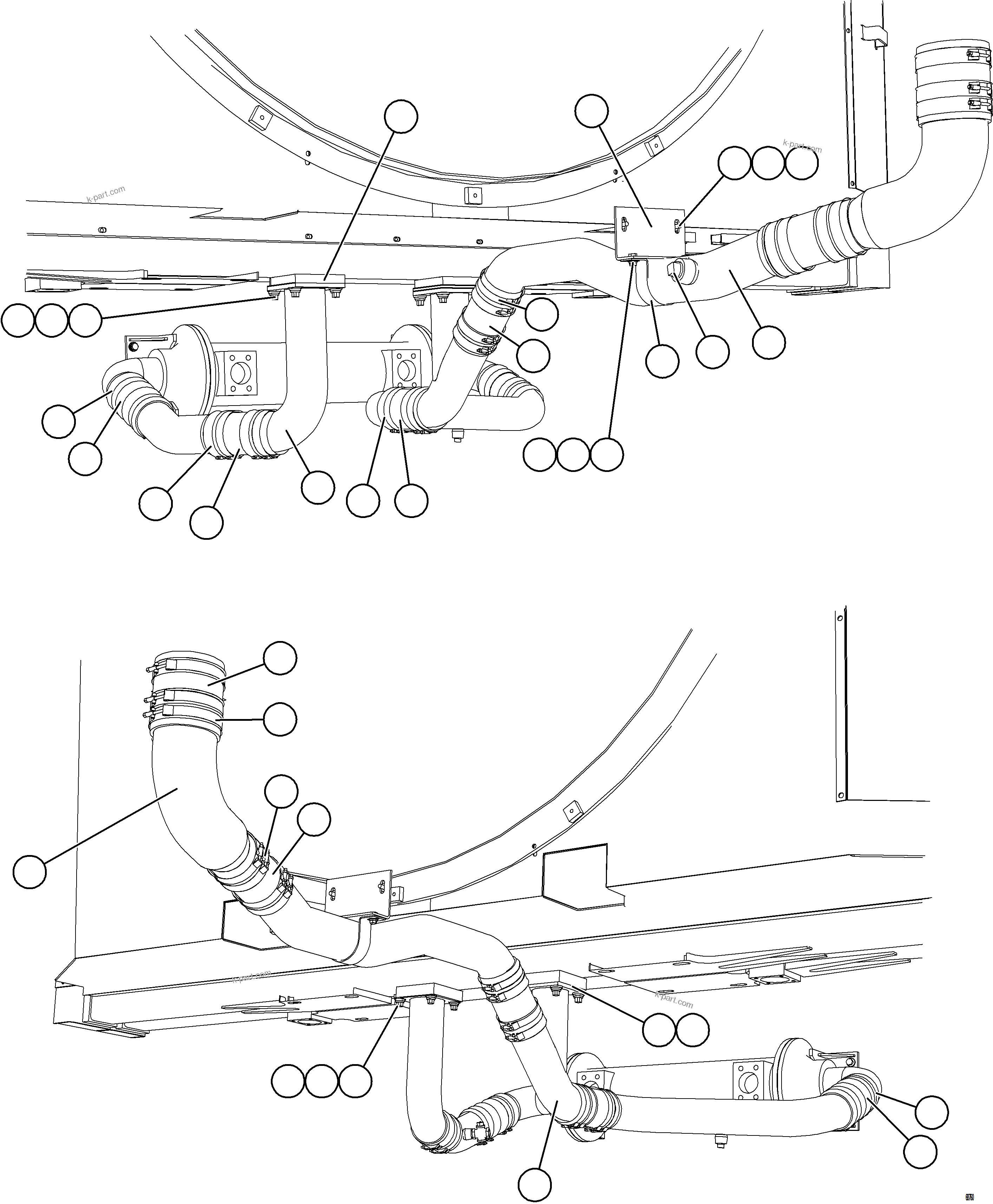 Komatsu parts book diagram for AFE75-B 980E-5 S/N A50006 - A50007 TECK: RADIATOR PIPING    5/5