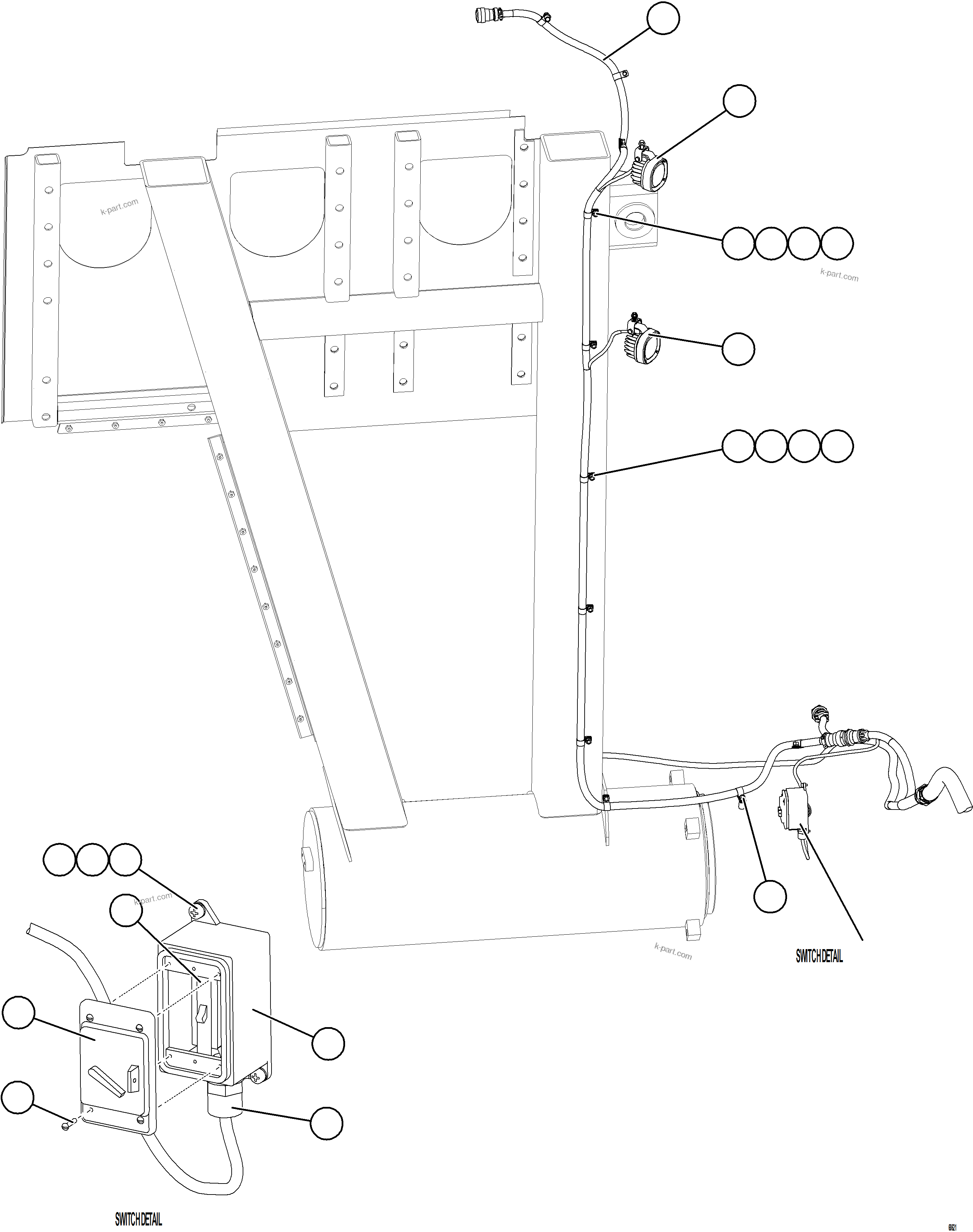 Komatsu parts book diagram for AFE75-B 980E-5 S/N A50006 - A50007 TECK: LH ENGINE BAY LIGHTS