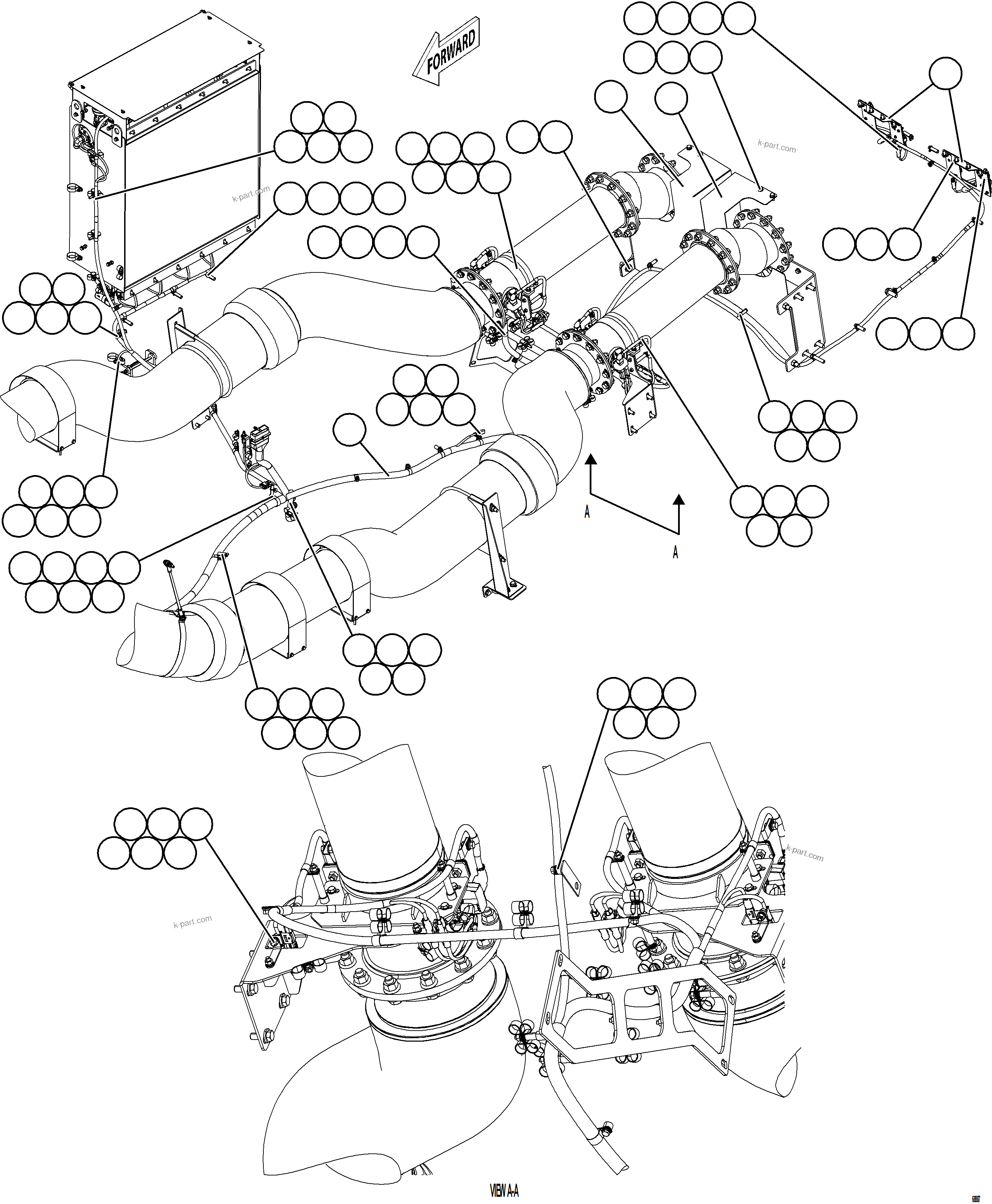 Komatsu parts book diagram for AFE75-B 980E-5 S/N A50006 - A50007 TECK: DEF EXHAUST WIRING