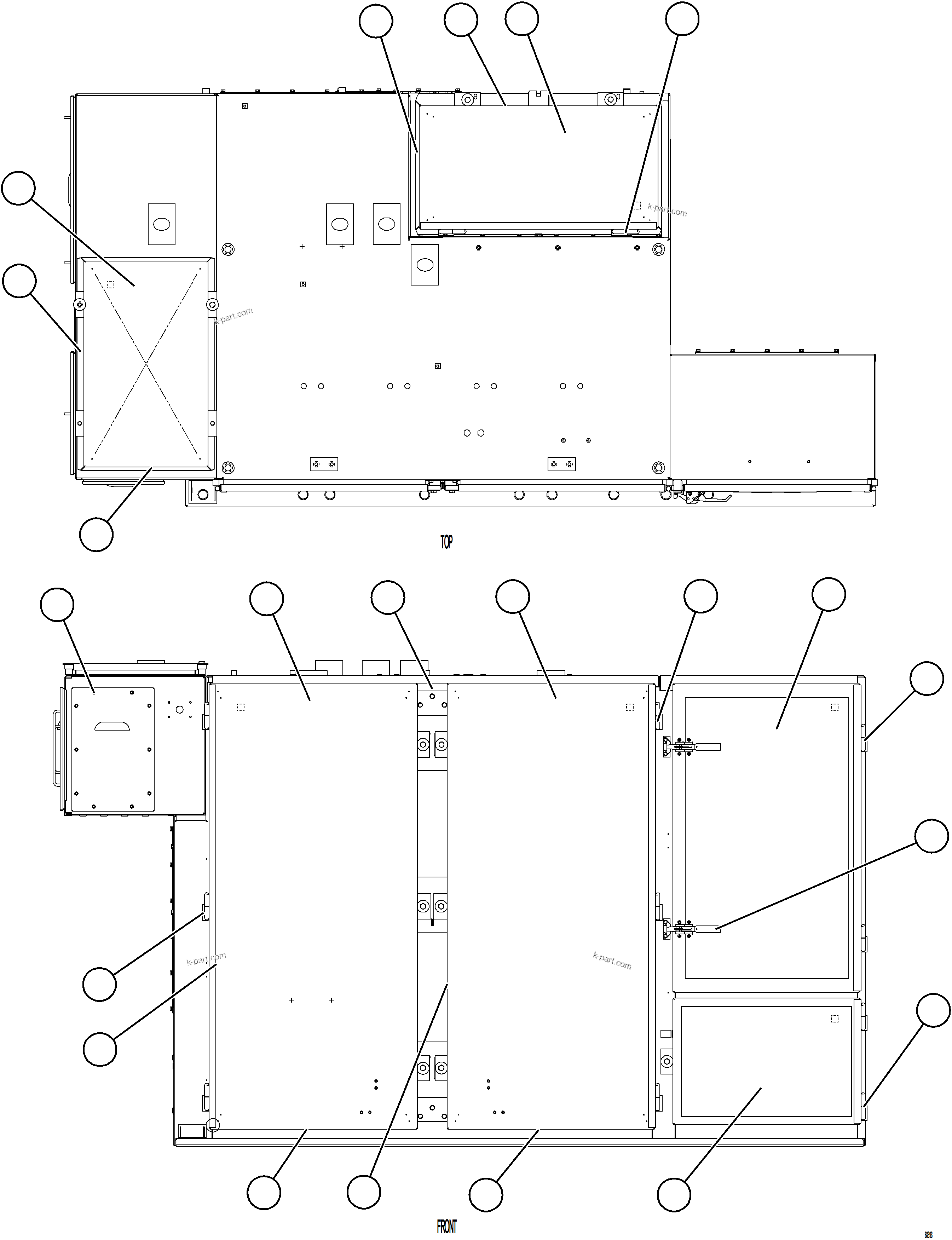 Komatsu parts book diagram for AFE75-B 980E-5 S/N A50006 - A50007 TECK: CONTROL CABINET - DOORS & COVERS    1/2