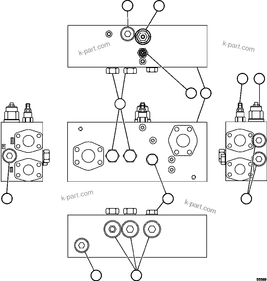 Komatsu parts book diagram for AFE75-B 980E-5 S/N A50006 - A50007 TECK: OVERCENTER MANIFOLD VALVE ASSM    PC0522