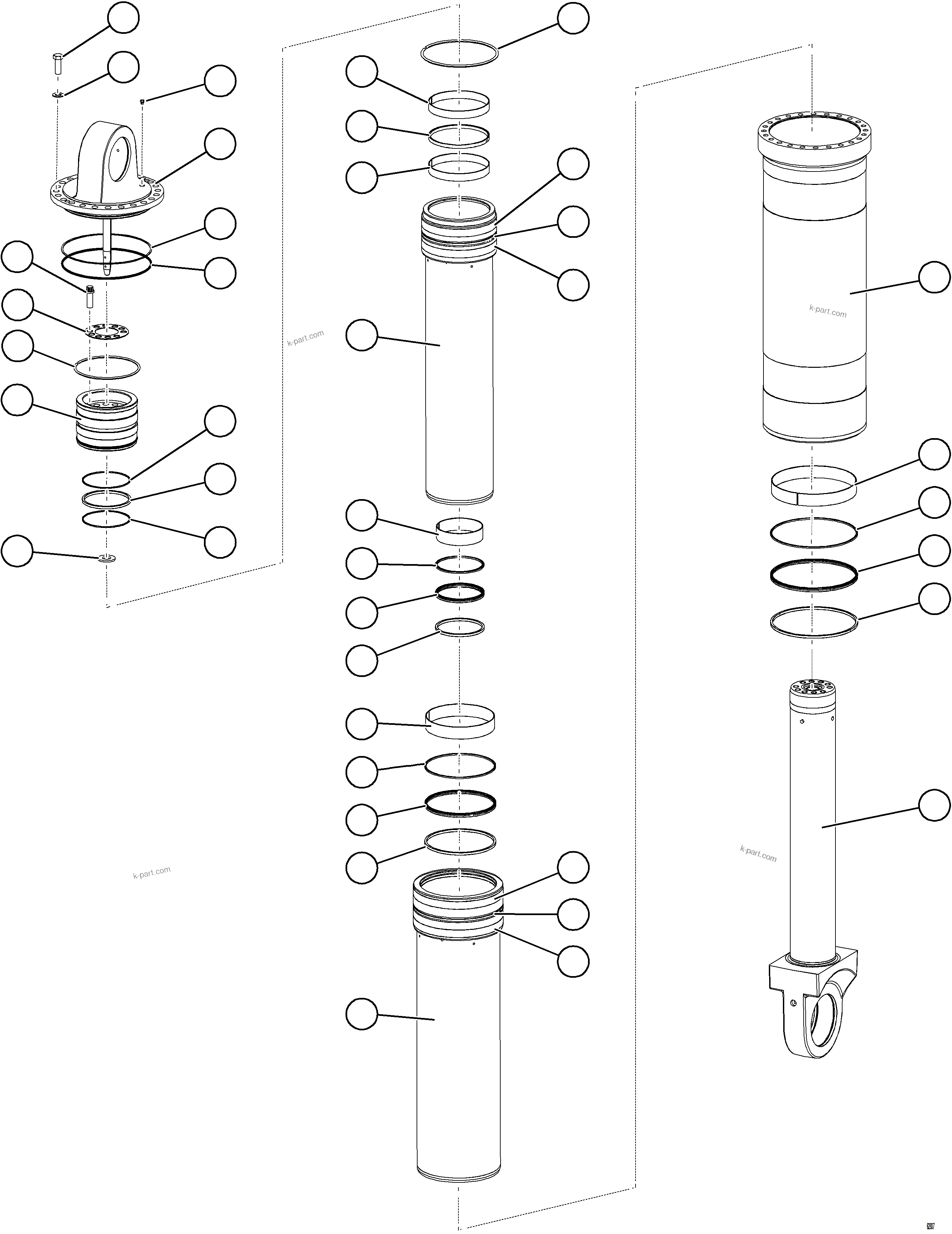 Komatsu parts book diagram for AFE75-B 980E-5 S/N A50006 - A50007 TECK: HOIST CYLINDER ASSEMBLY    58B-50-01010