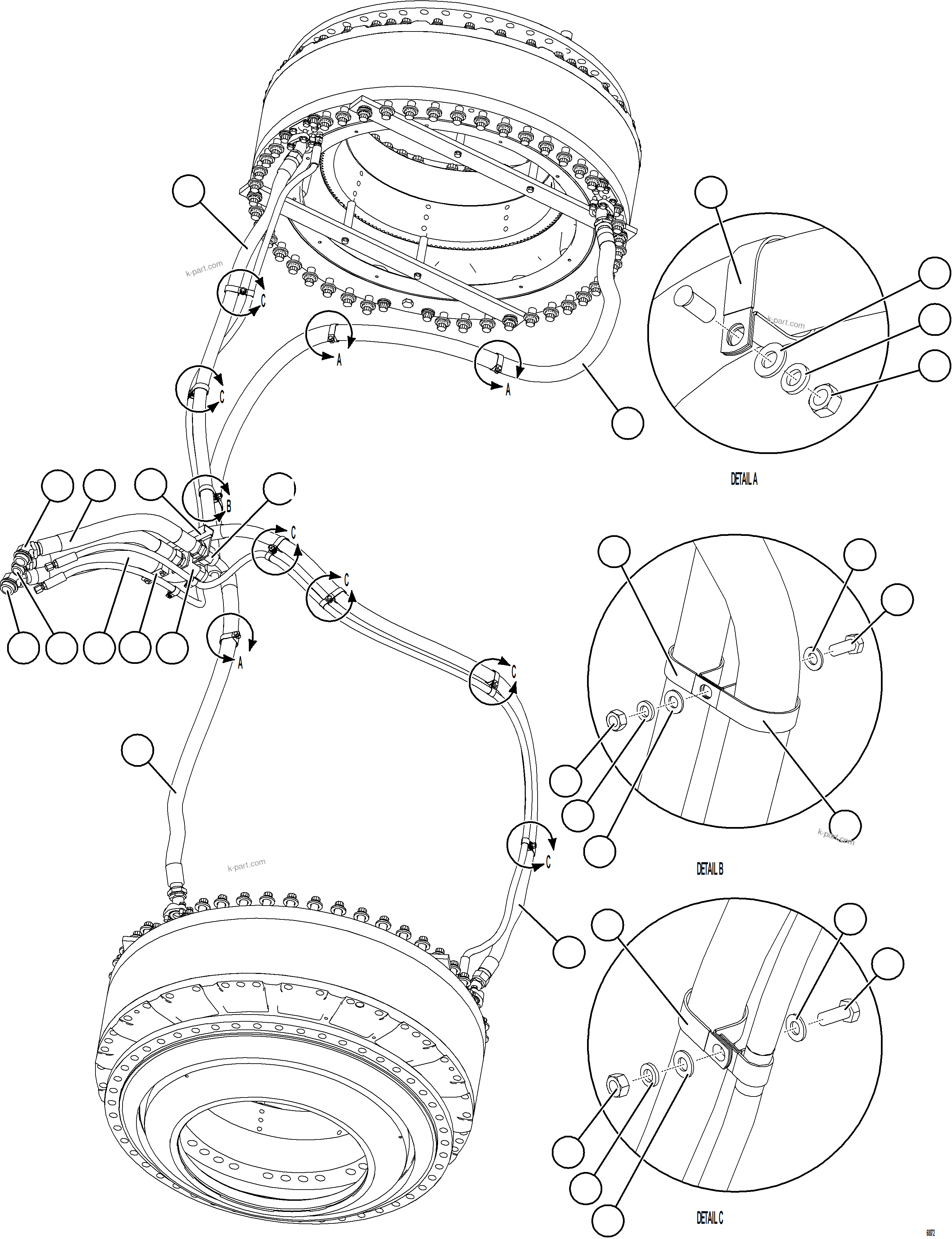 Komatsu parts book diagram for AFE75-B 980E-5 S/N A50006 - A50007 TECK: BRAKE COOLING PIPING - REAR AXLE