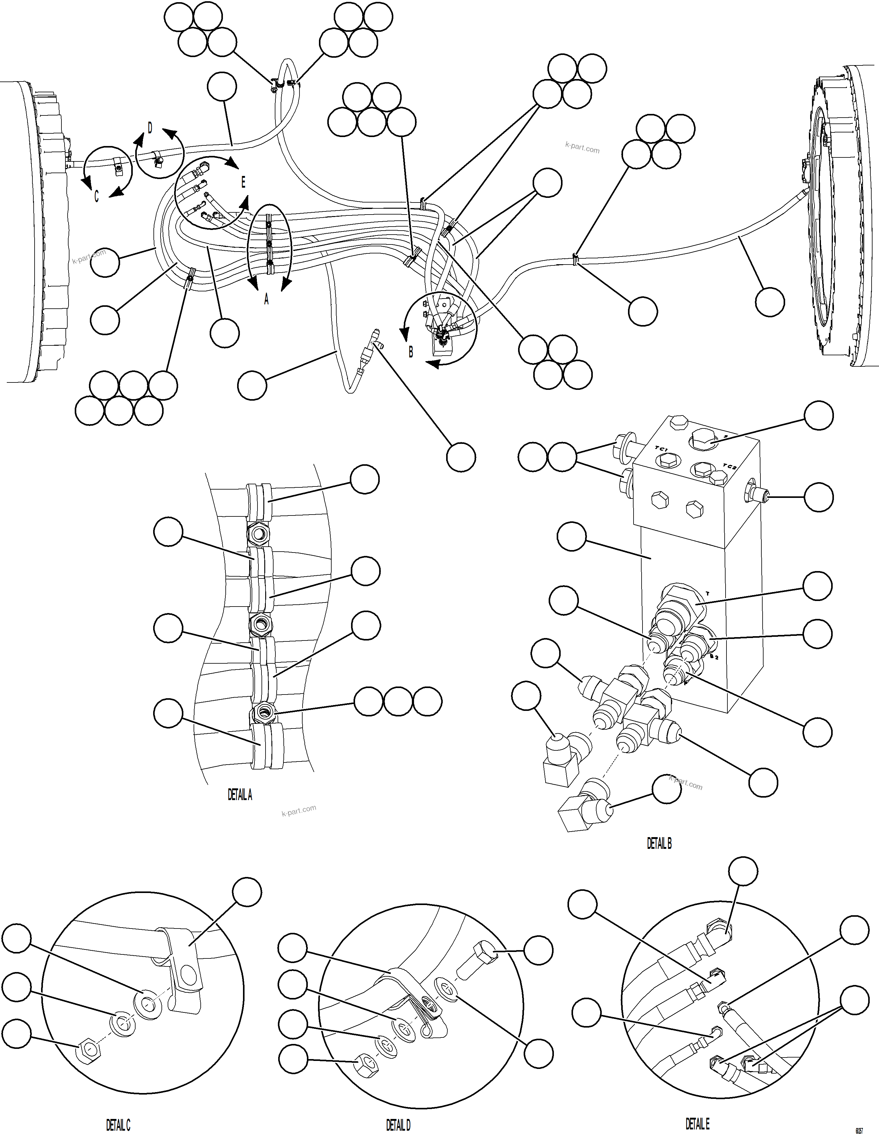 Komatsu parts book diagram for AFE75-B 980E-5 S/N A50006 - A50007 TECK: BRAKE APPLY PIPING    4/4