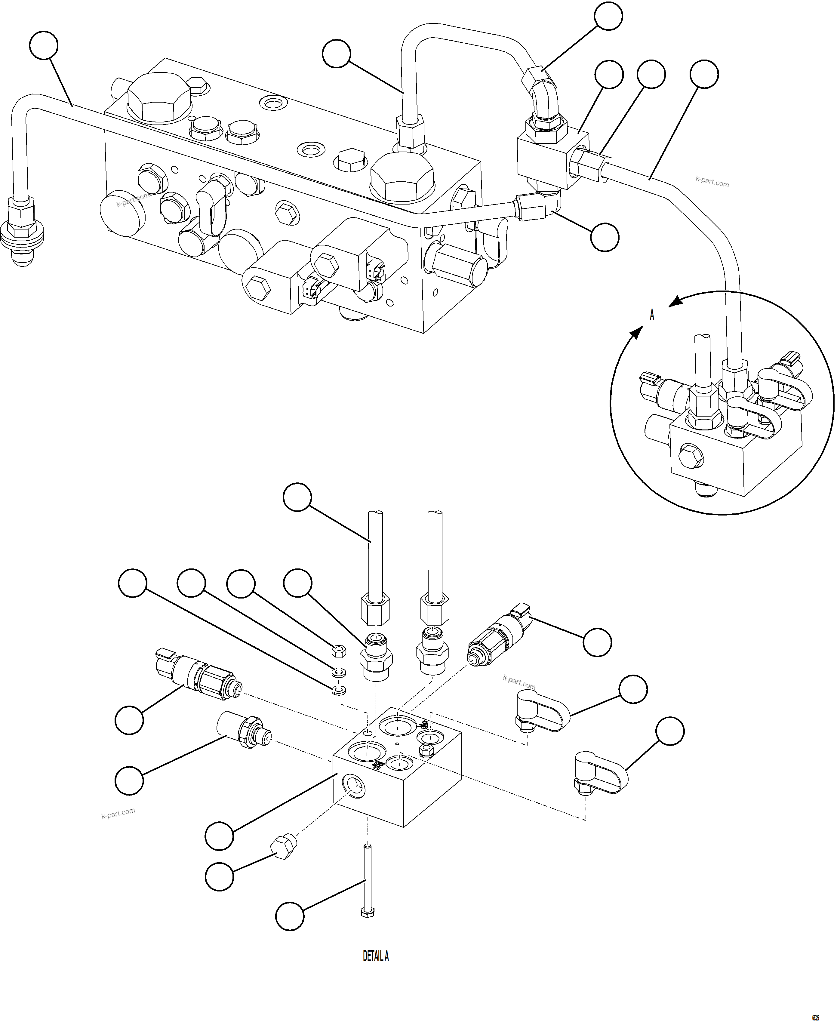 Komatsu parts book diagram for AFE75-B 980E-5 S/N A50006 - A50007 TECK: SHUTTLE VALVE & JUNCTION BLOCK PIPING