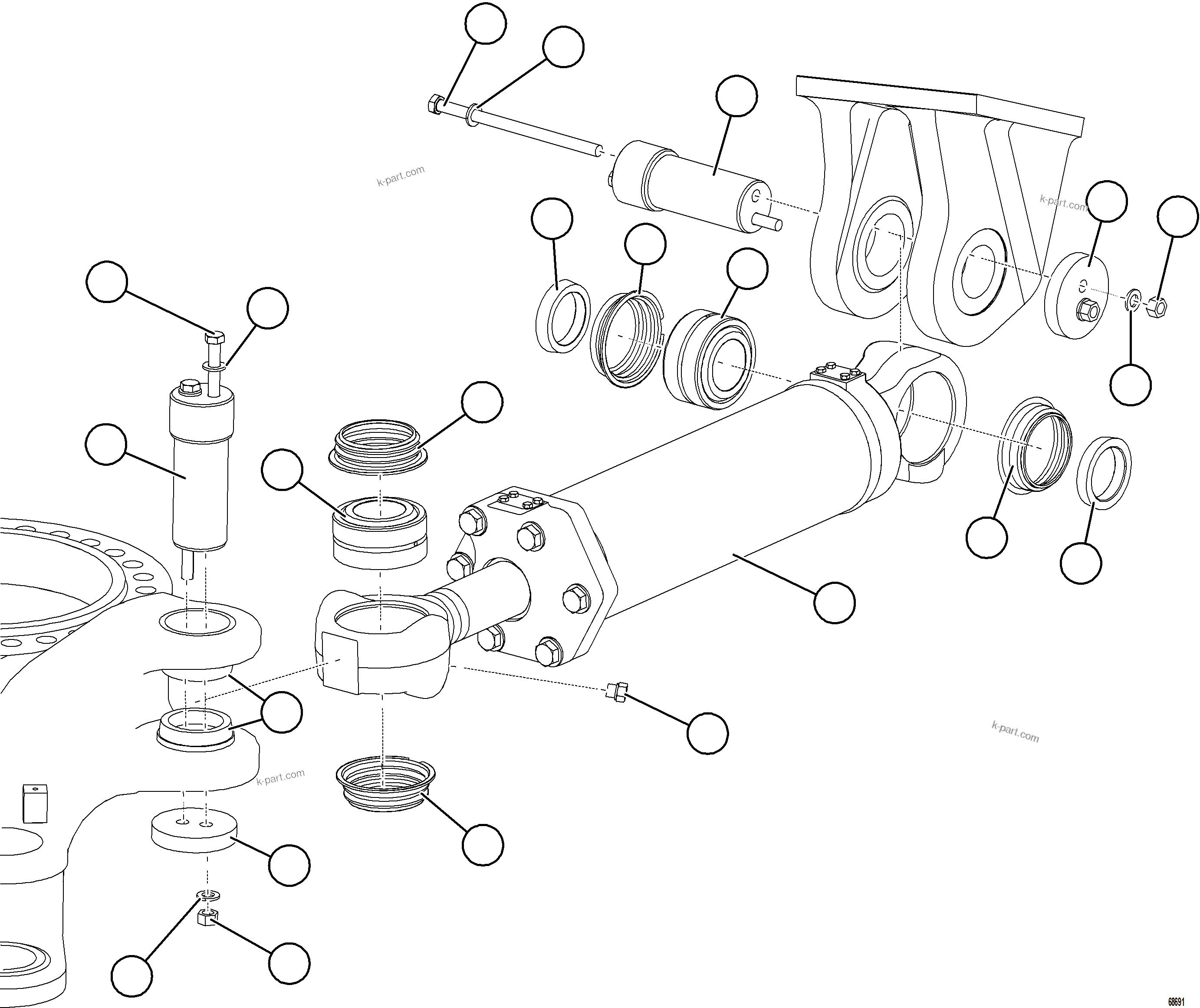 Komatsu parts book diagram for AFE75-B 980E-5 S/N A50006 - A50007 TECK: STEERING CYLINDER INSTALLATION